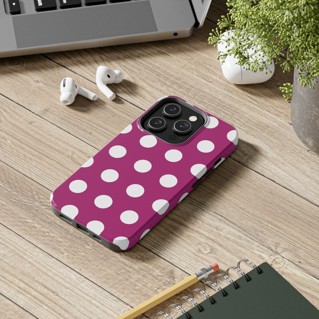 Magenta Polka Dot Tough Phone Case — Durable Protective Cover with White Dots