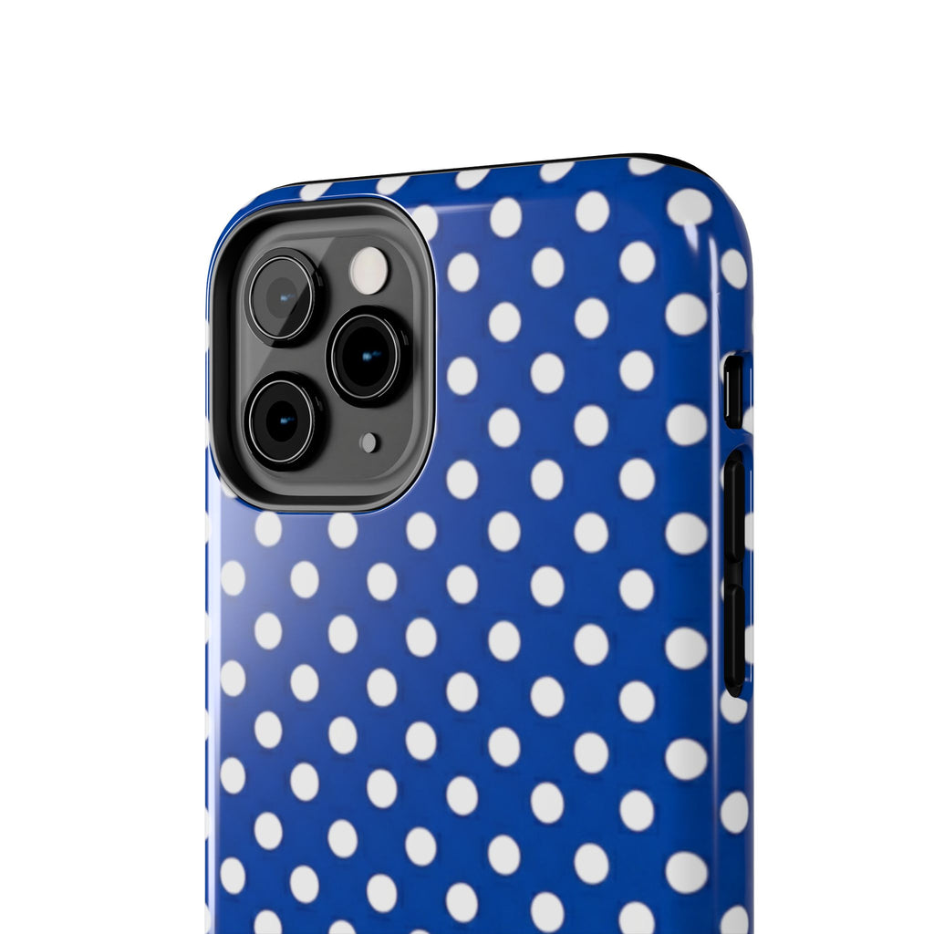 Polka Dot Tough Phone Case — Navy Blue White Dot Protective Phone Cover