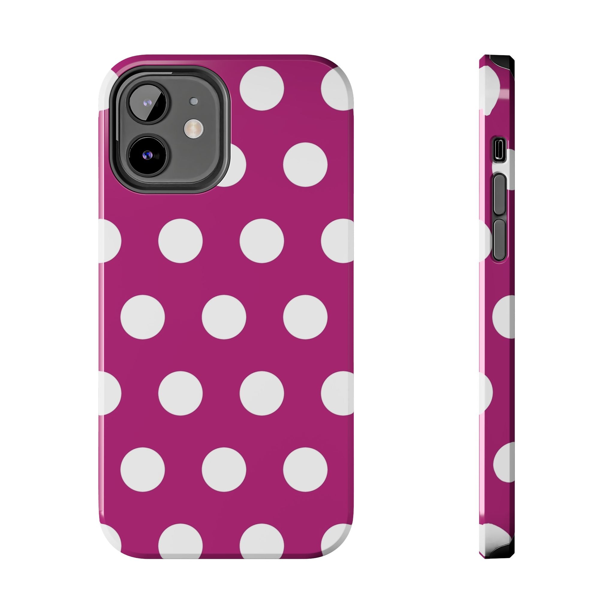 Magenta Polka Dot Tough Phone Case — Durable Protective Cover with White Dots