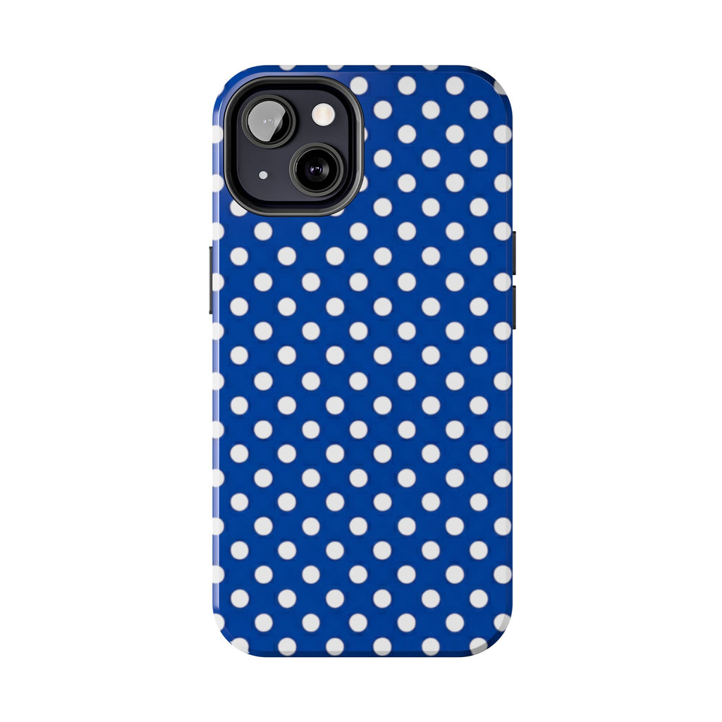 Polka Dot Tough Phone Case — Navy Blue White Dot Protective Phone Cover
