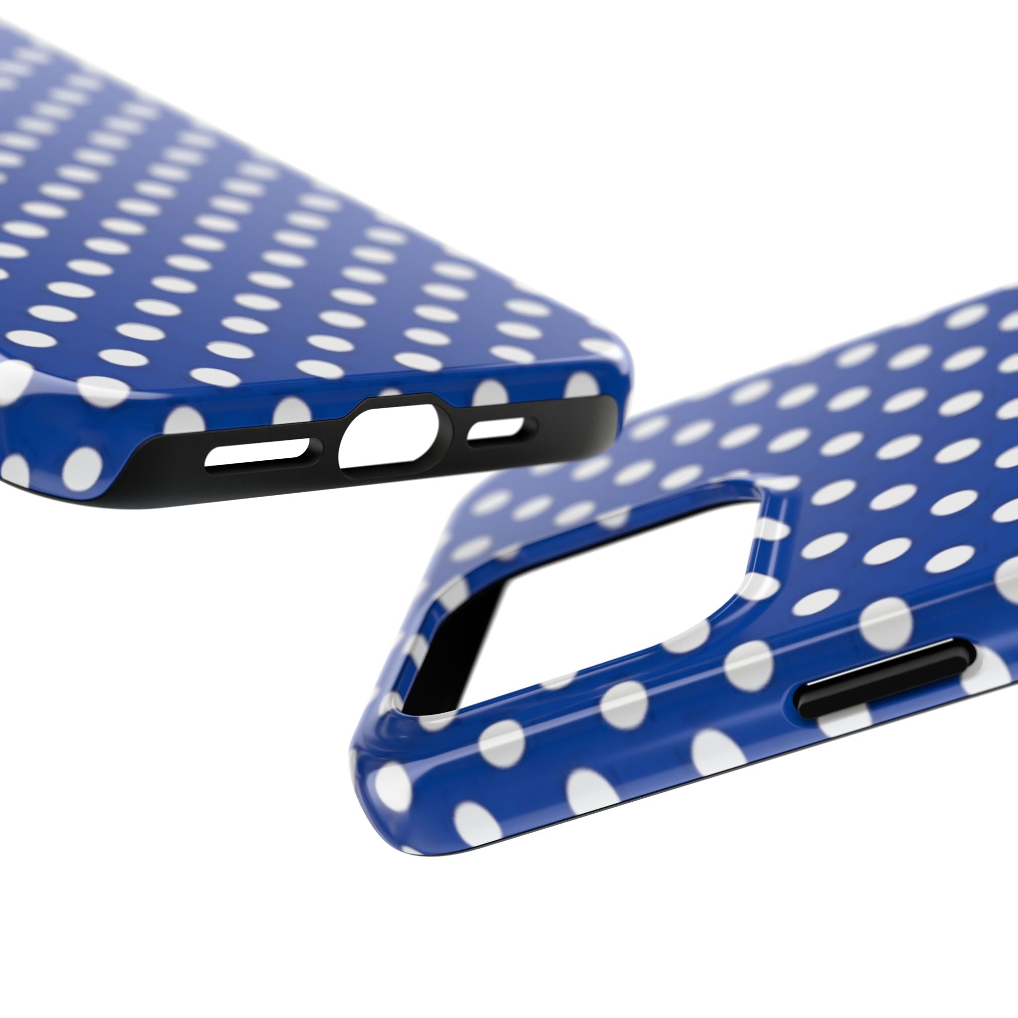 Polka Dot Tough Phone Case — Navy Blue White Dot Protective Phone Cover