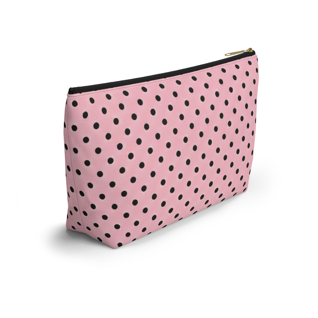 Pretty Glam Galore Pink Polka Dot Accessory Pouch — T‑Bottom Makeup Bag
