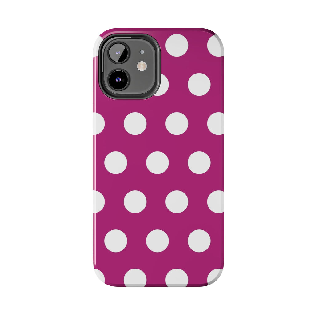 Magenta Polka Dot Tough Phone Case — Durable Protective Cover with White Dots