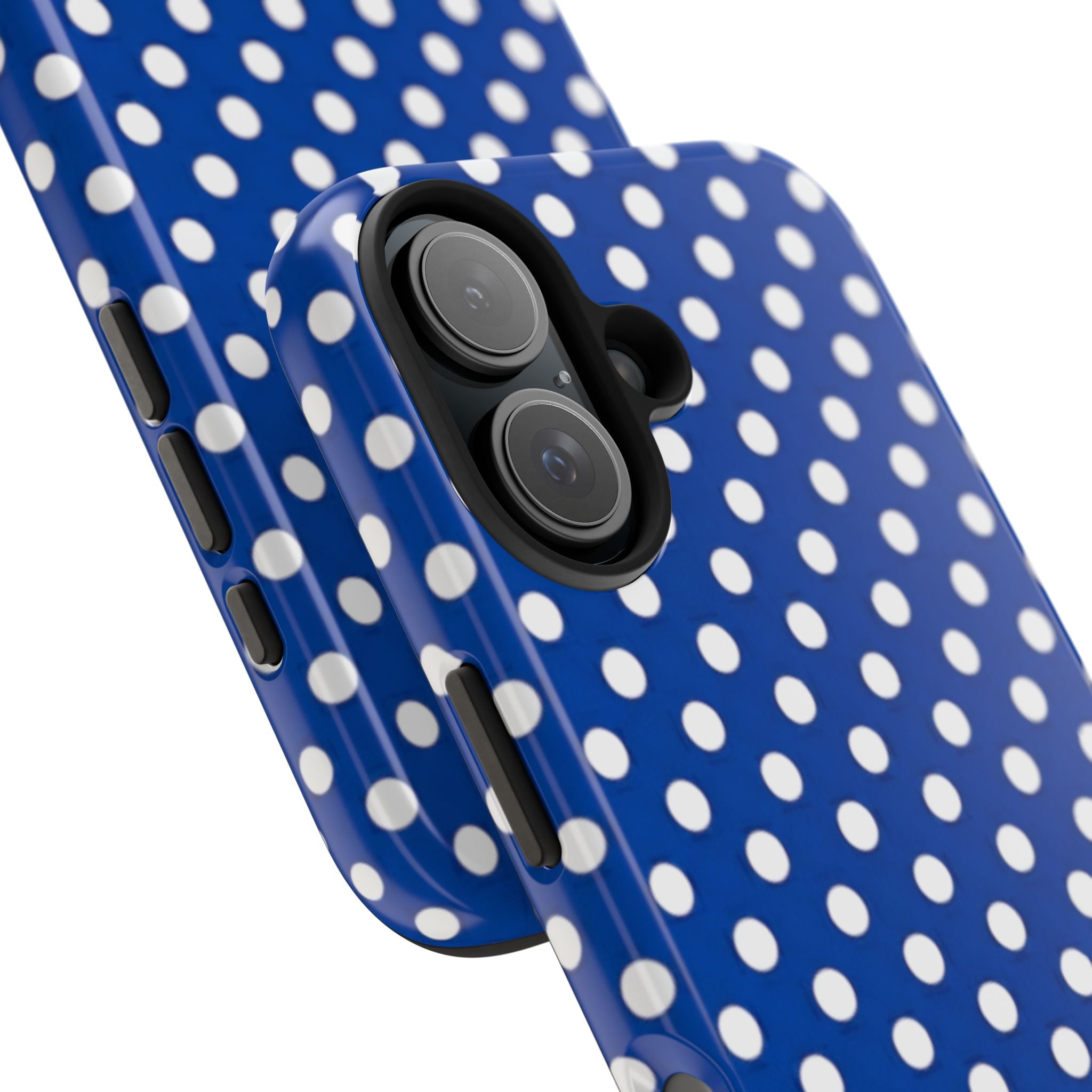 Polka Dot Tough Phone Case — Navy Blue White Dot Protective Phone Cover
