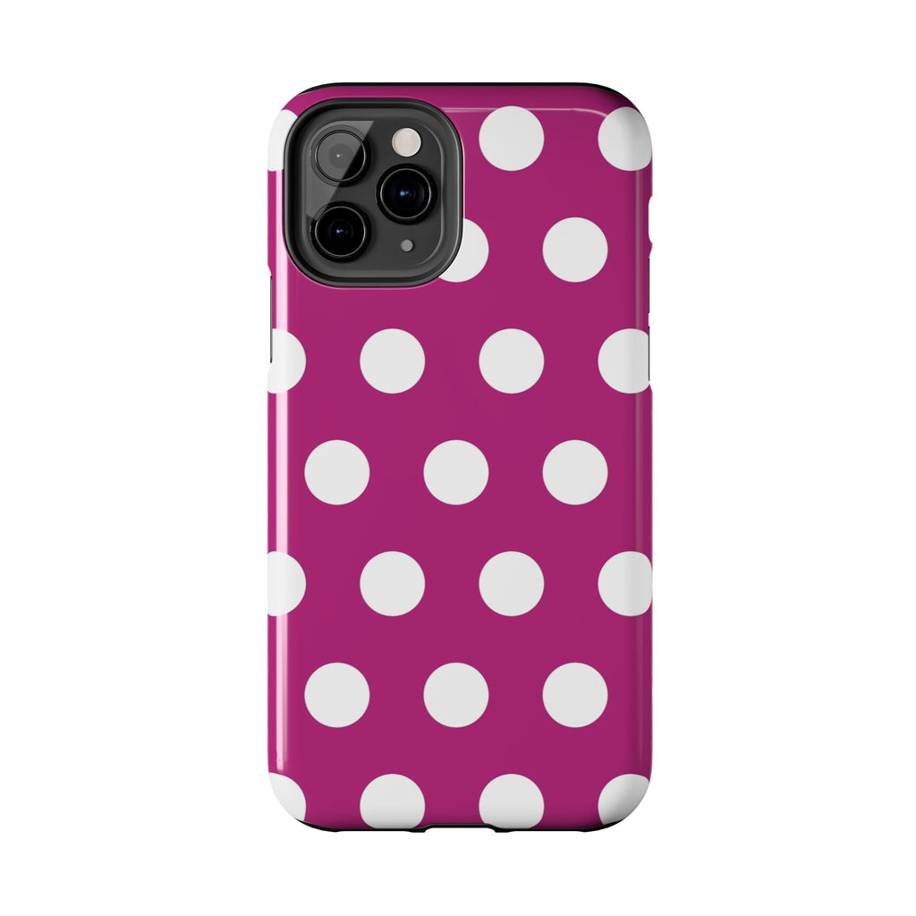 Magenta Polka Dot Tough Phone Case — Durable Protective Cover with White Dots