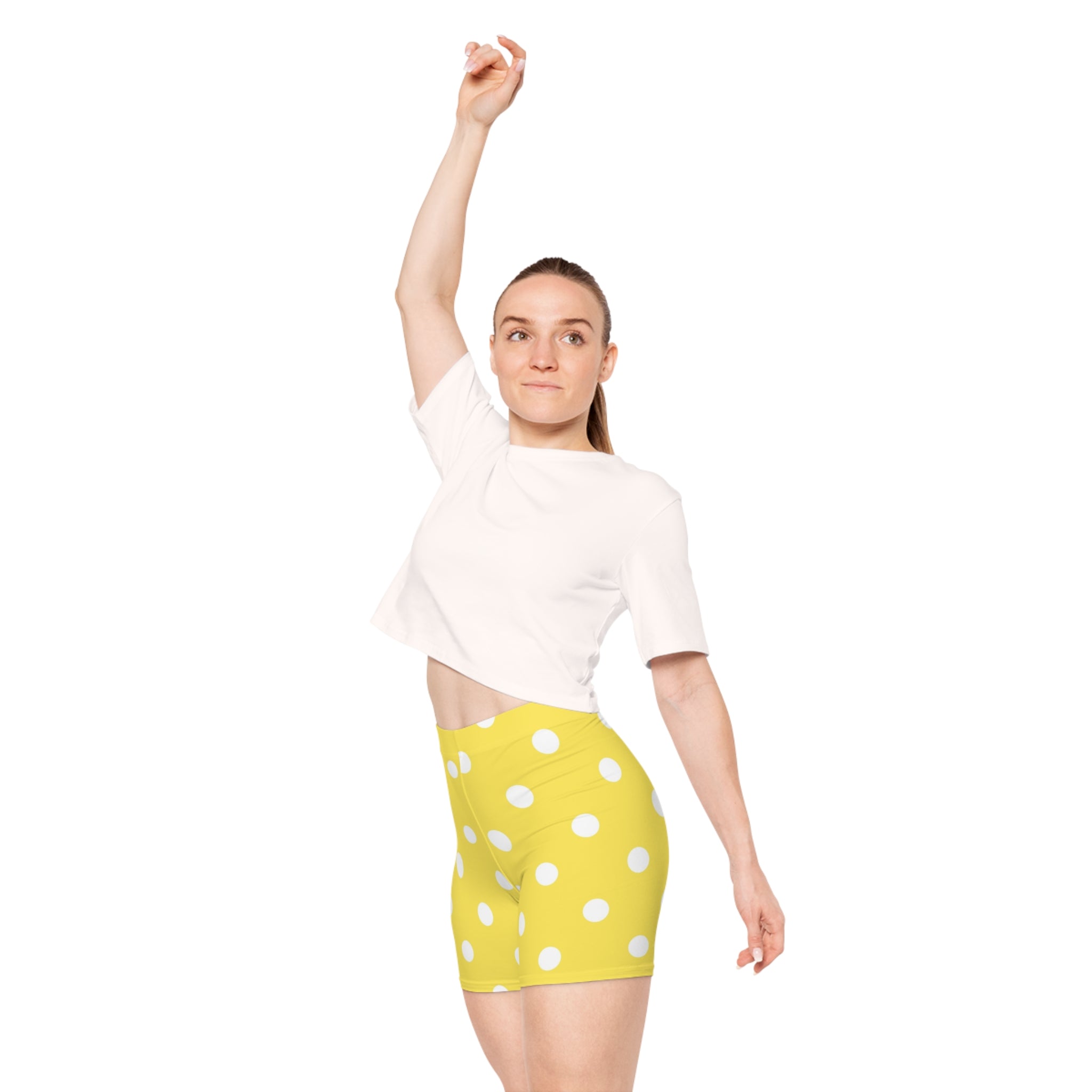 Yellow Polka Dot Biker Shorts — Women's Cute Summer Activewear