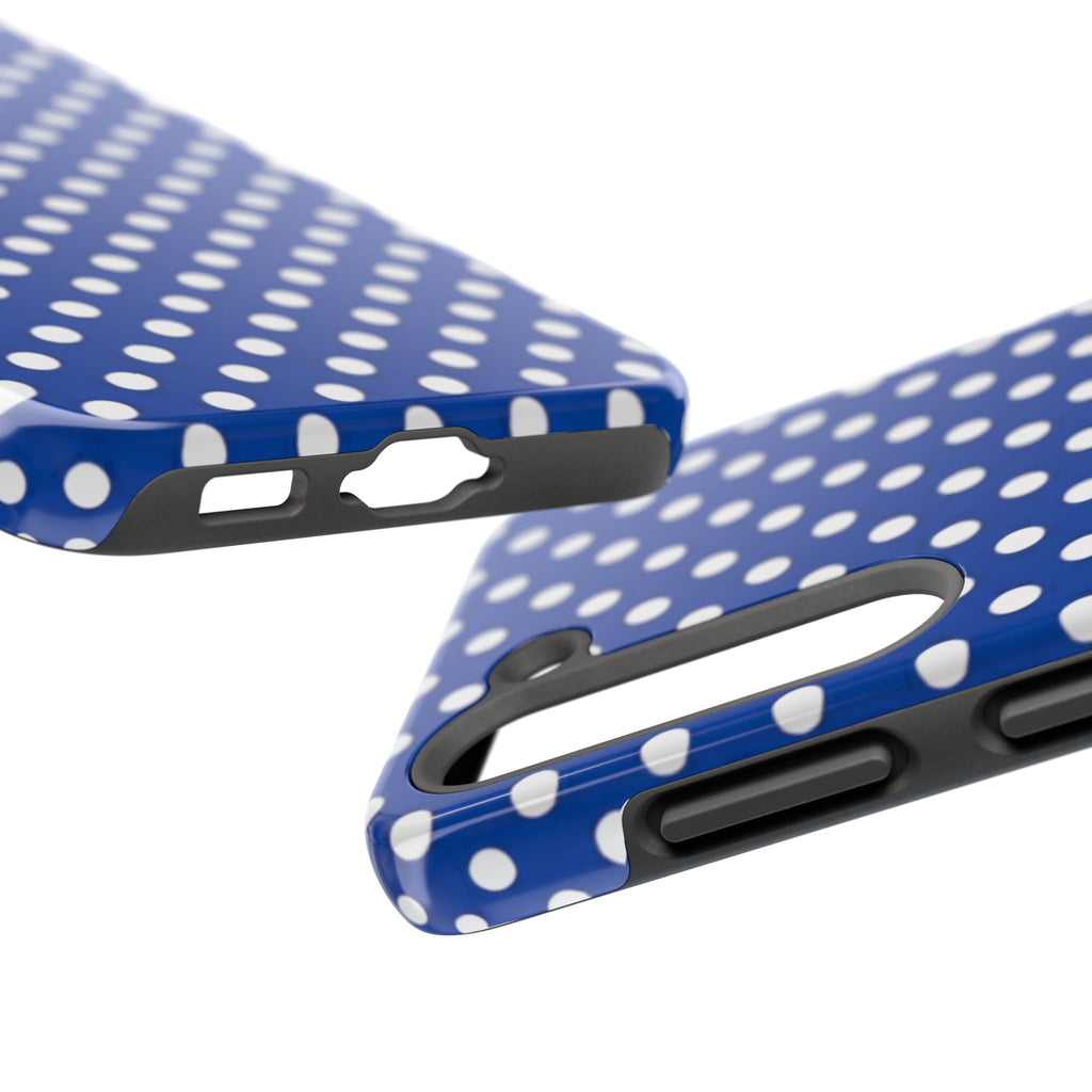 Polka Dot Tough Phone Case — Navy Blue White Dot Protective Phone Cover