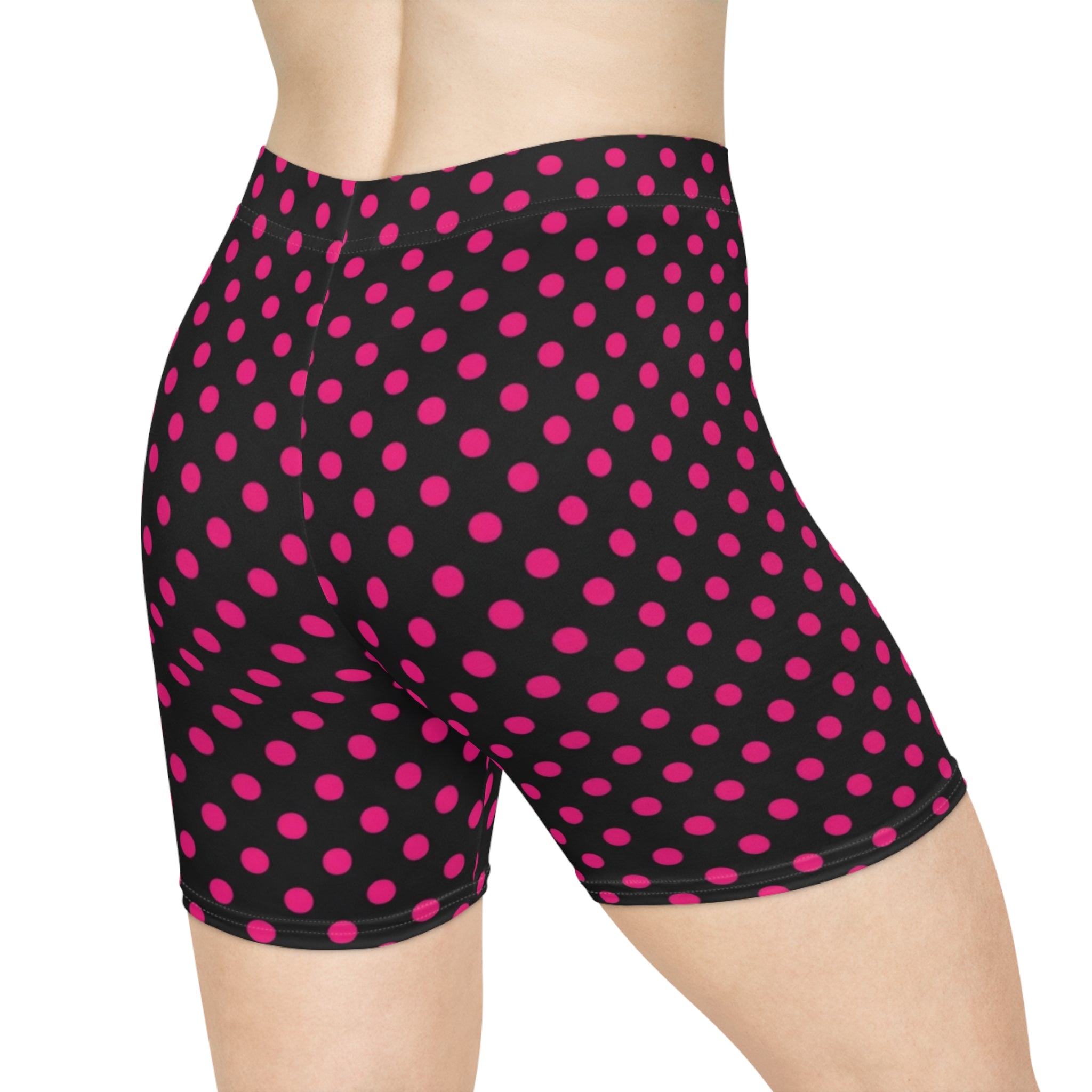 Women's Polka Dot Biker Shorts — Black with Hot Pink Dots