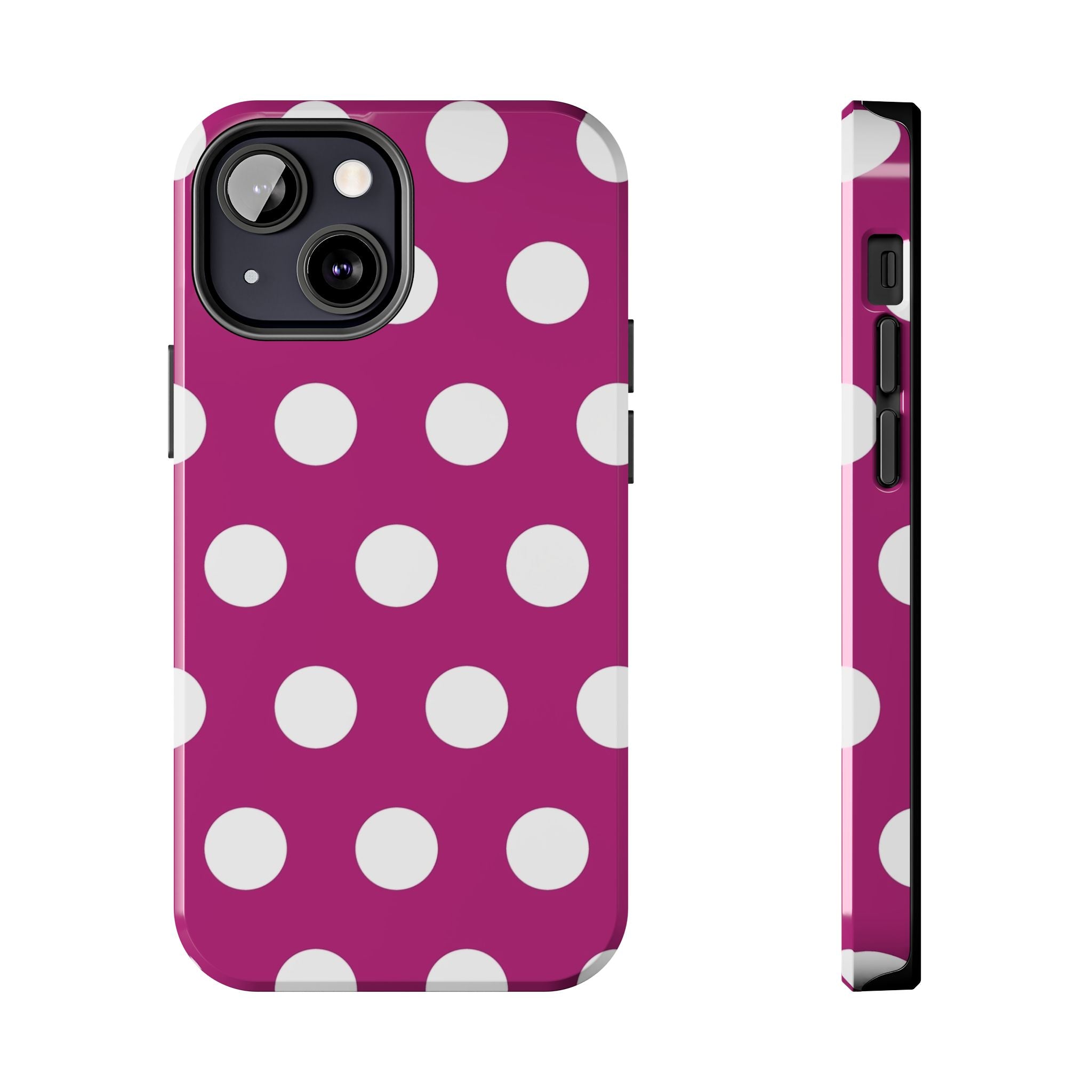 Magenta Polka Dot Tough Phone Case — Durable Protective Cover with White Dots