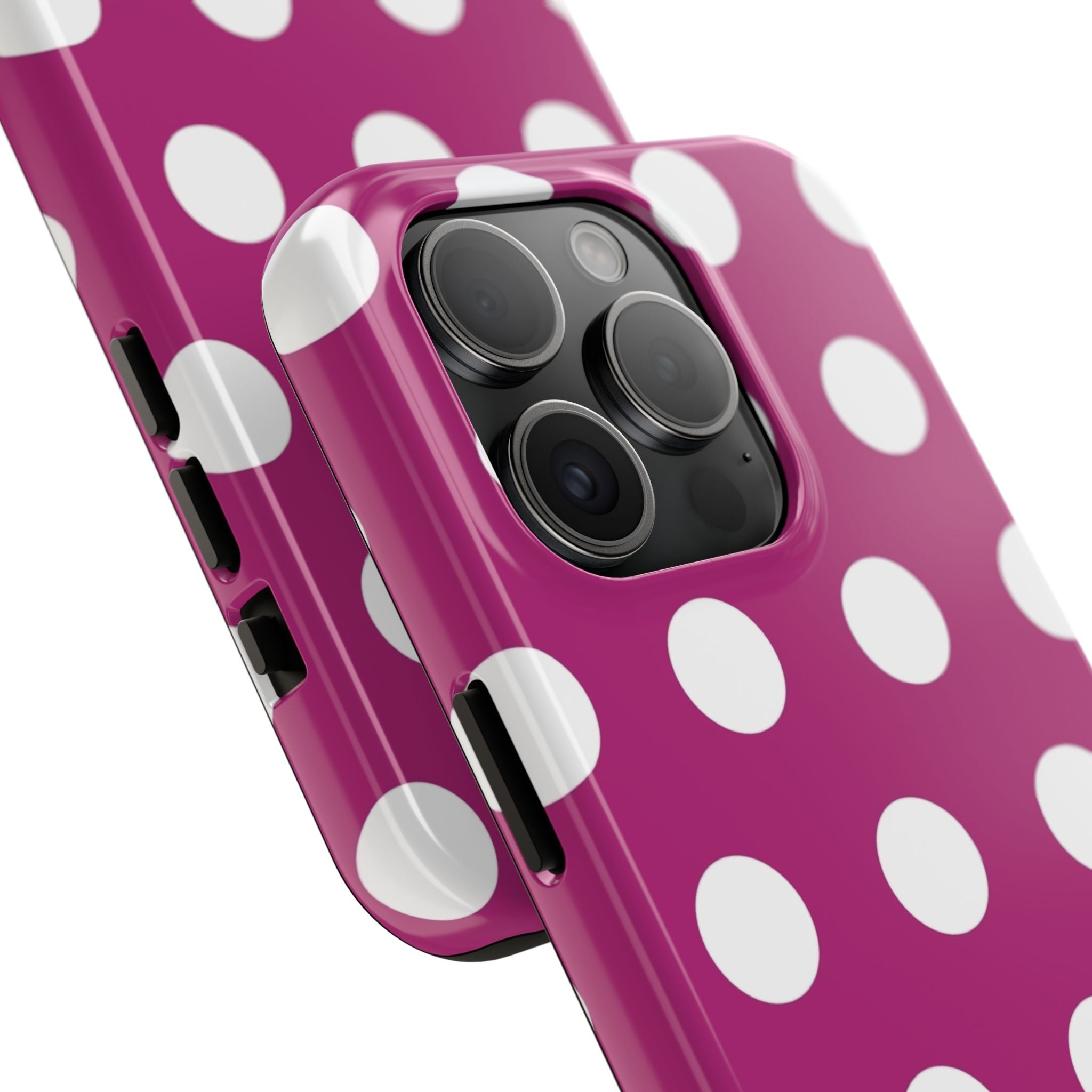 Magenta Polka Dot Tough Phone Case — Durable Protective Cover with White Dots