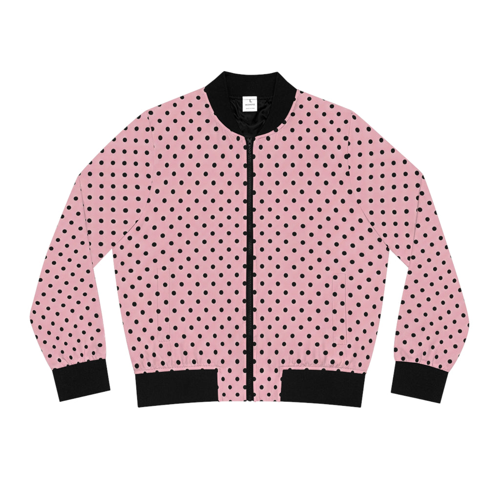 Pink Polka Dot Bomber Jacket | Black Spot Pattern Jacket