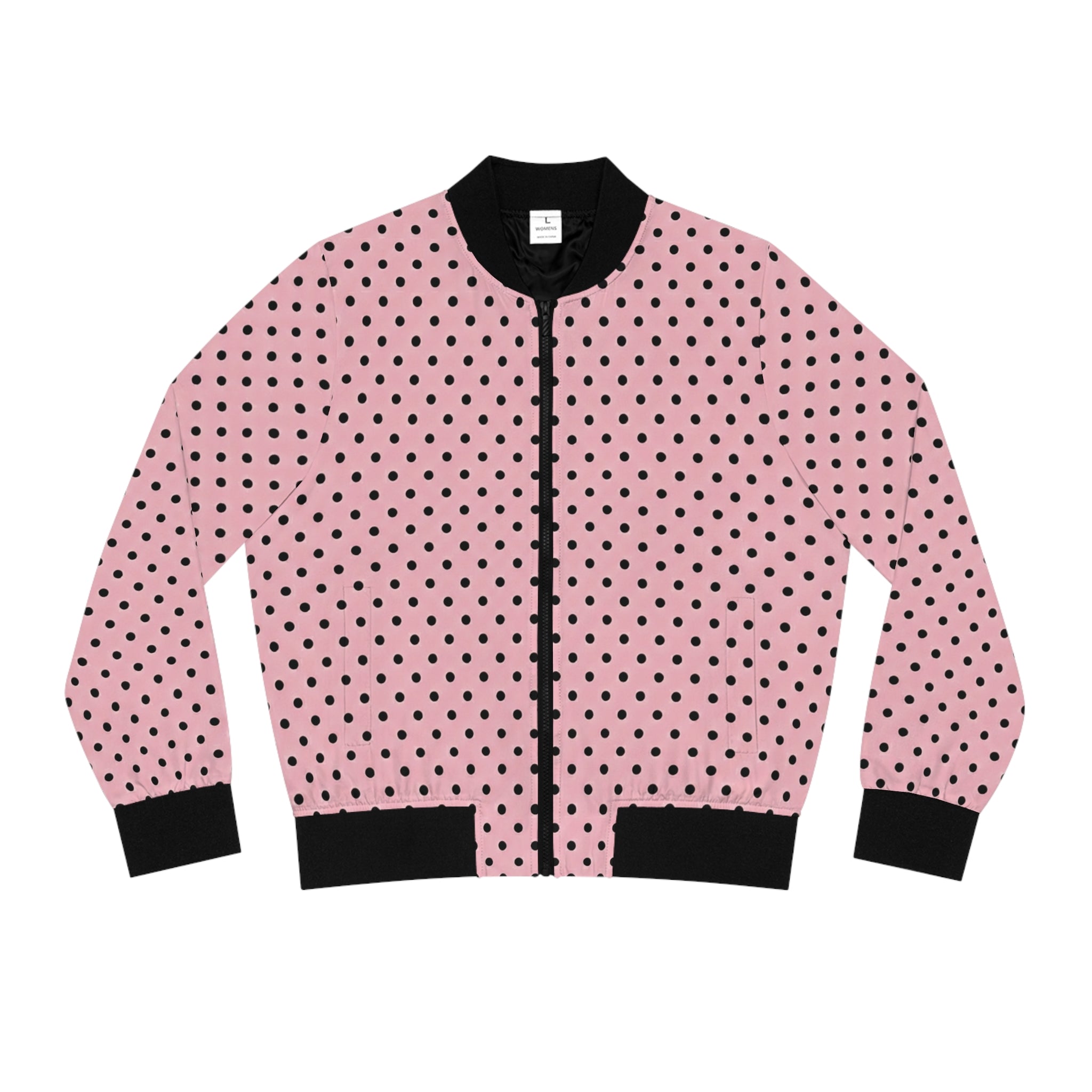 Pink Polka Dot Bomber Jacket | Black Spot Pattern Jacket