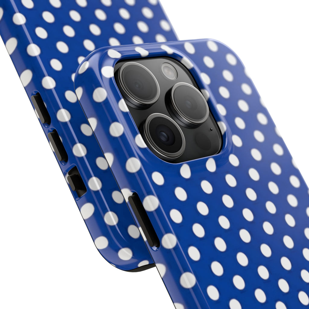 Polka Dot Tough Phone Case — Navy Blue White Dot Protective Phone Cover