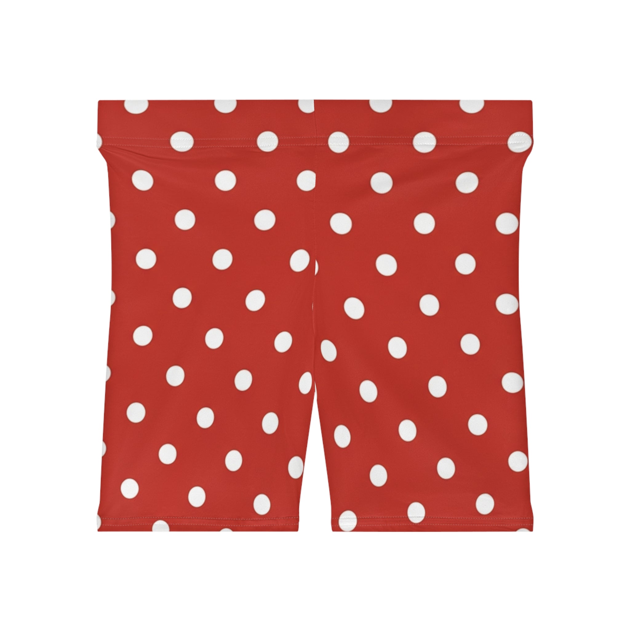 Red Polka Dot Biker Shorts - Retro White Dot Activewear