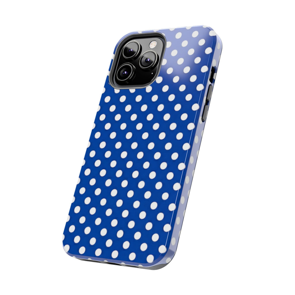 Polka Dot Tough Phone Case — Navy Blue White Dot Protective Phone Cover