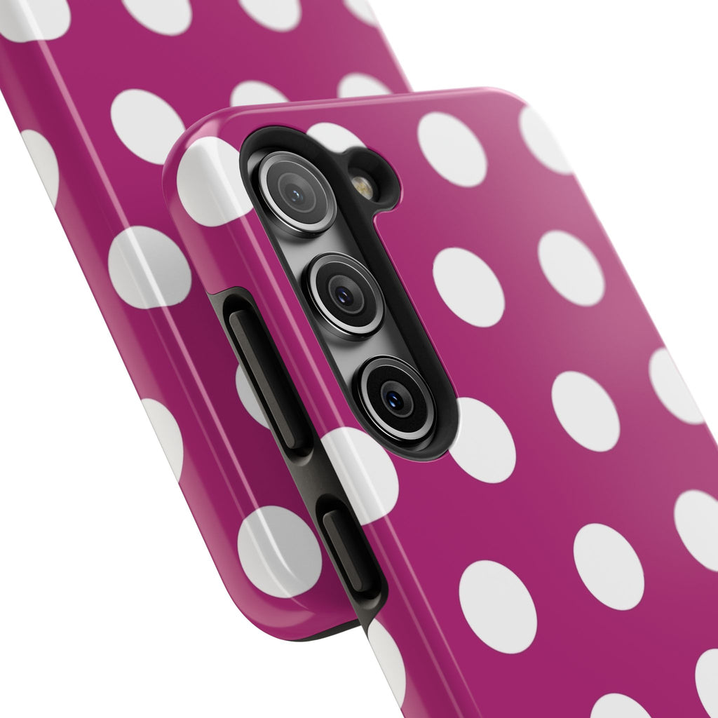 Magenta Polka Dot Tough Phone Case — Durable Protective Cover with White Dots