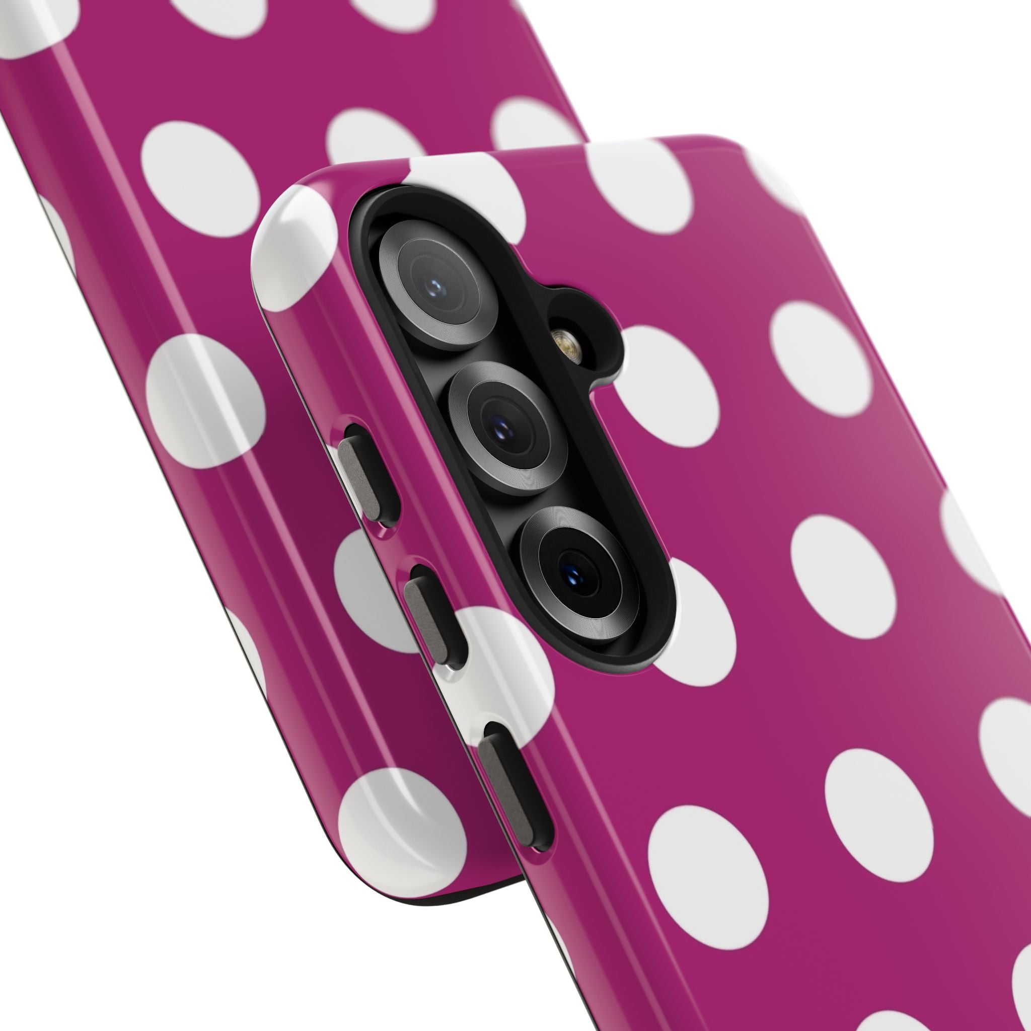 Magenta Polka Dot Tough Phone Case — Durable Protective Cover with White Dots