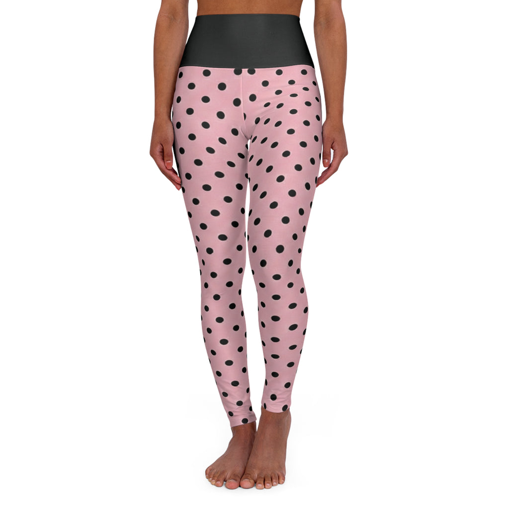 Pink Polka Dot High-Waist Yoga Leggings – Stretchy Workout & Athleisure Tights