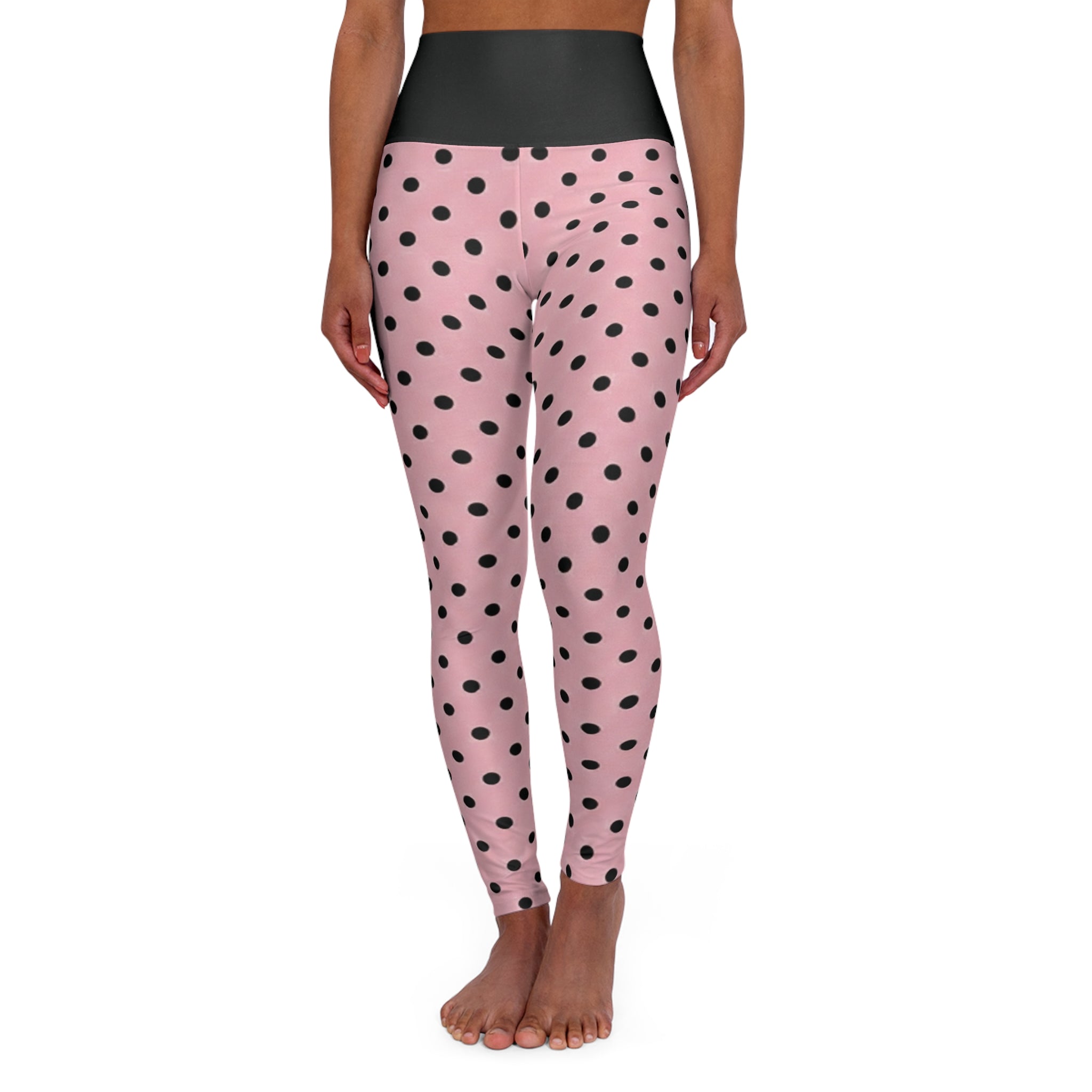 Pink Polka Dot High-Waist Yoga Leggings – Stretchy Workout & Athleisure Tights