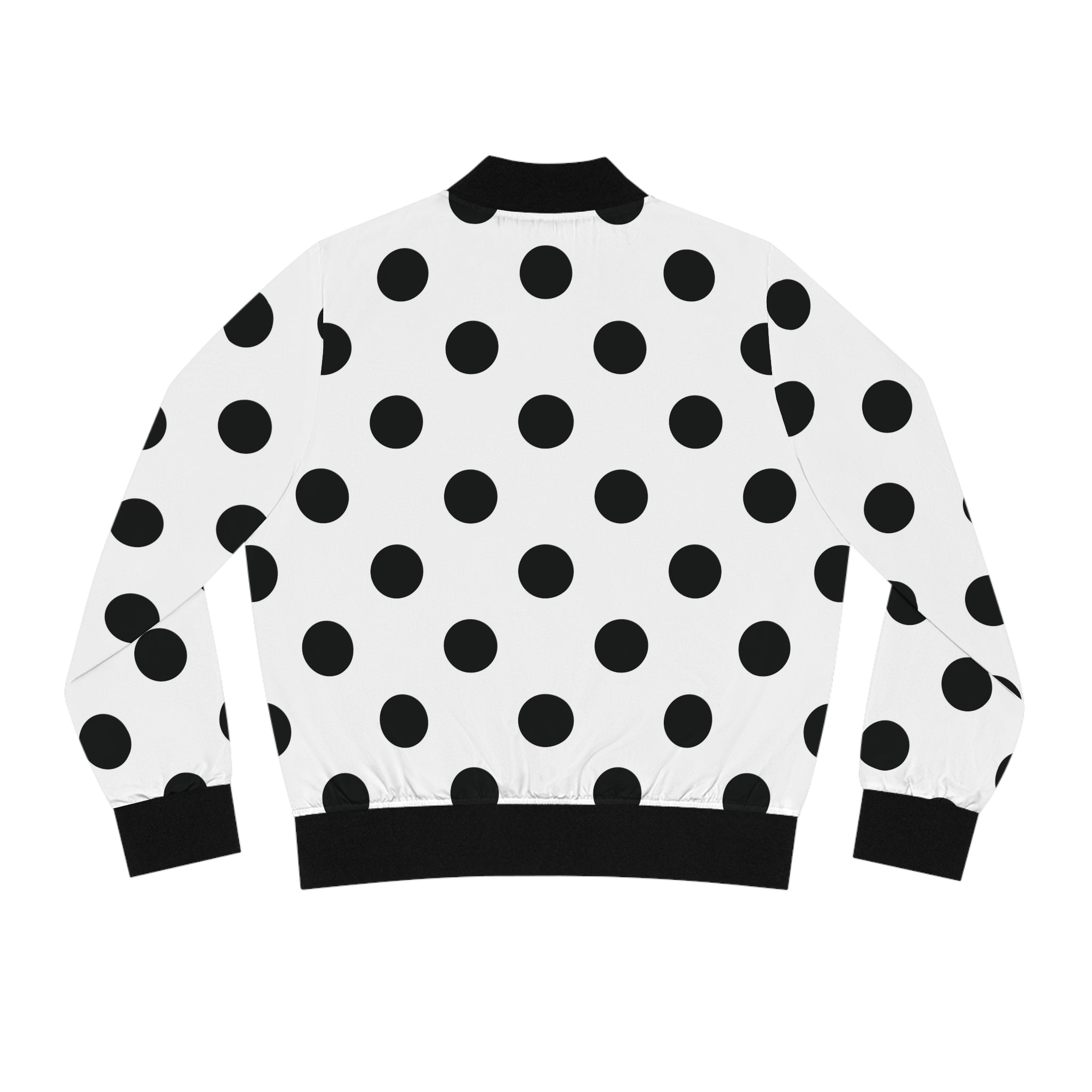 Polka Dot Bomber Jacket – Black & White Retro Chic Women’s Jacket