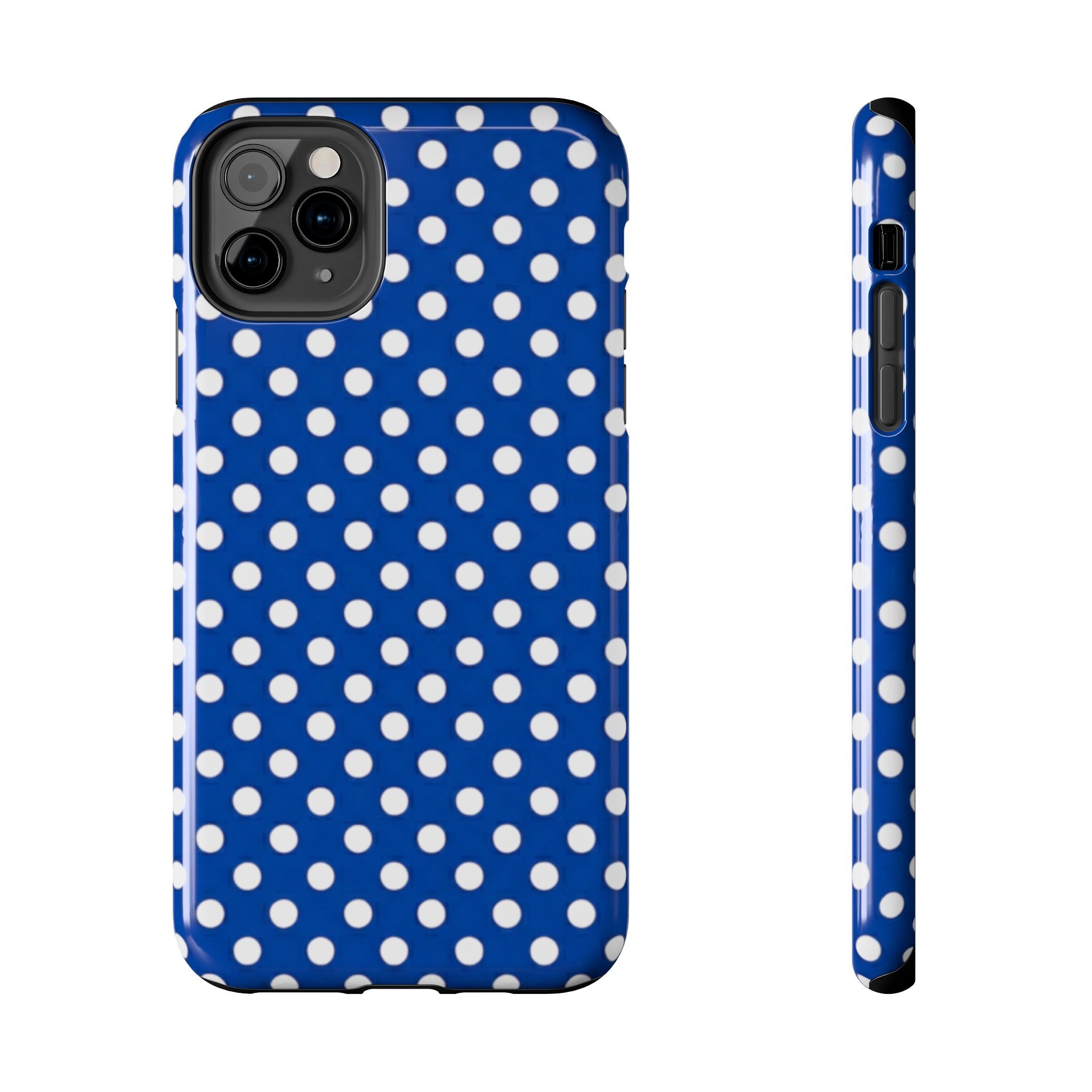 Polka Dot Tough Phone Case — Navy Blue White Dot Protective Phone Cover