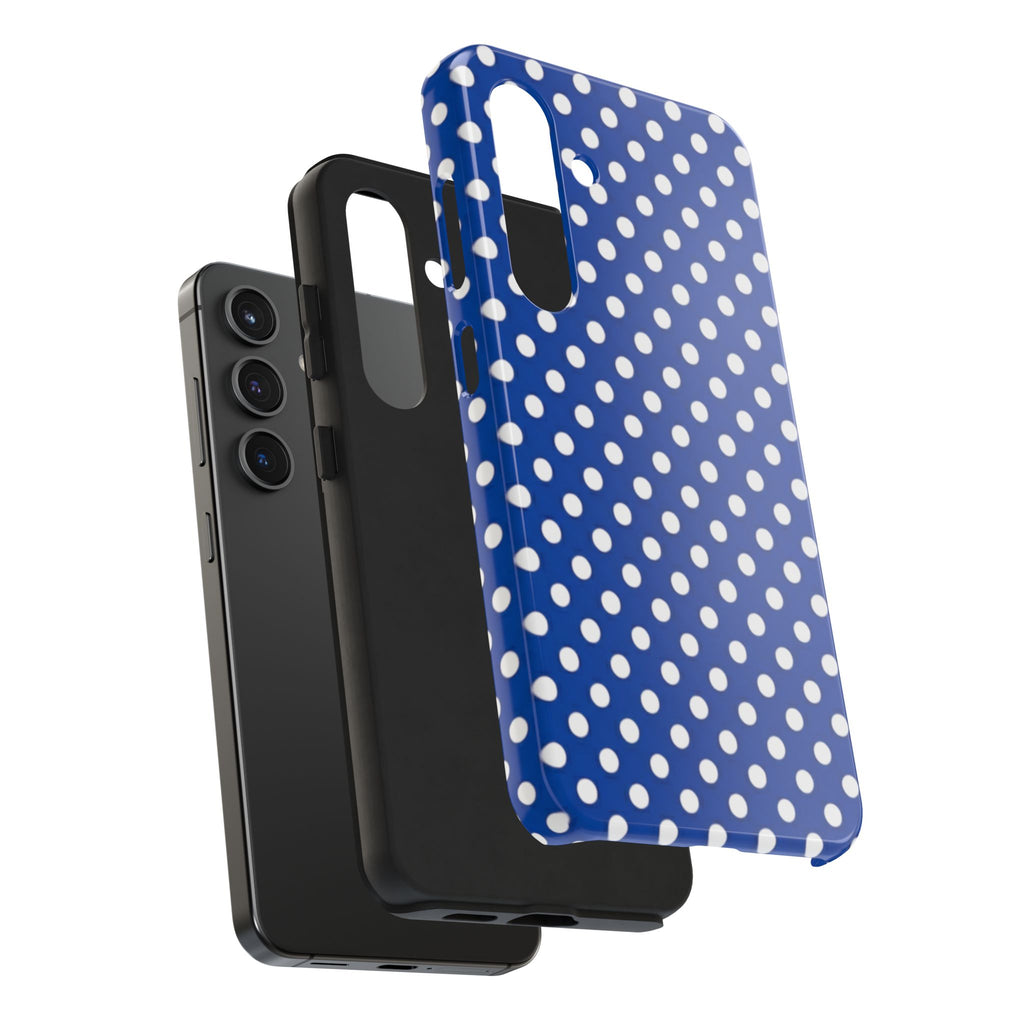 Polka Dot Tough Phone Case — Navy Blue White Dot Protective Phone Cover