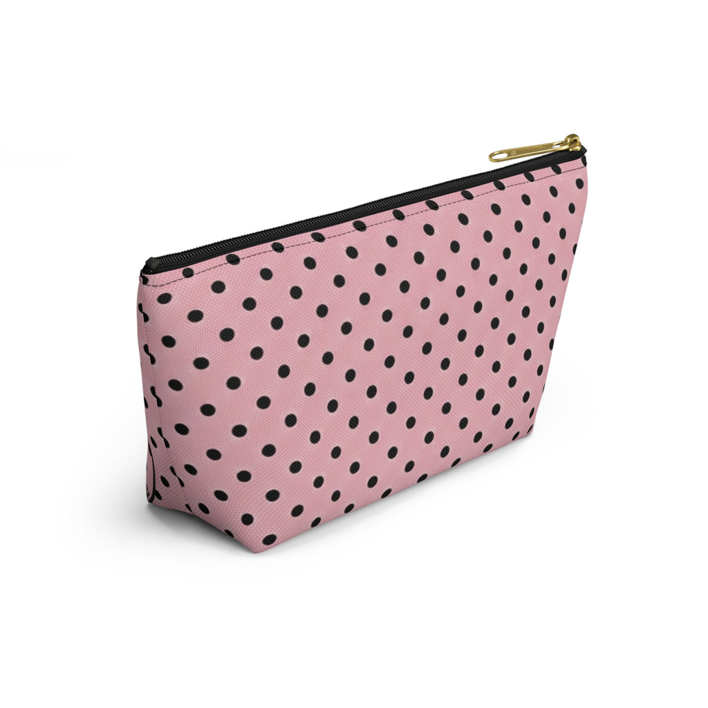 Black Polka Dots on Pink Accessory Pouch | T-Bottom Cosmetic Bag