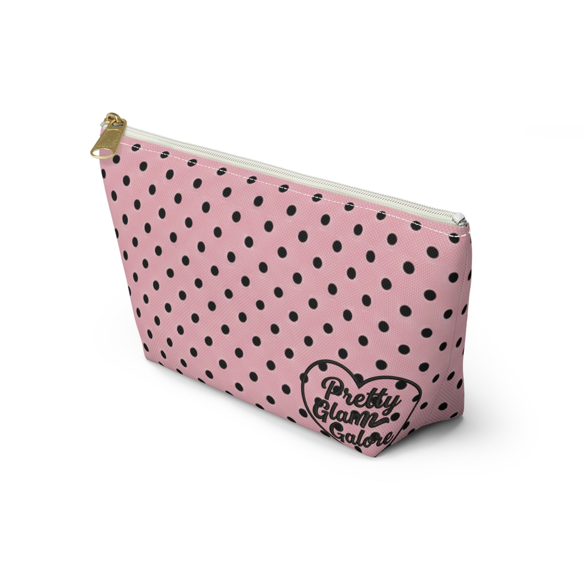 Black Polka Dots on Pink Accessory Pouch | T-Bottom Cosmetic Bag