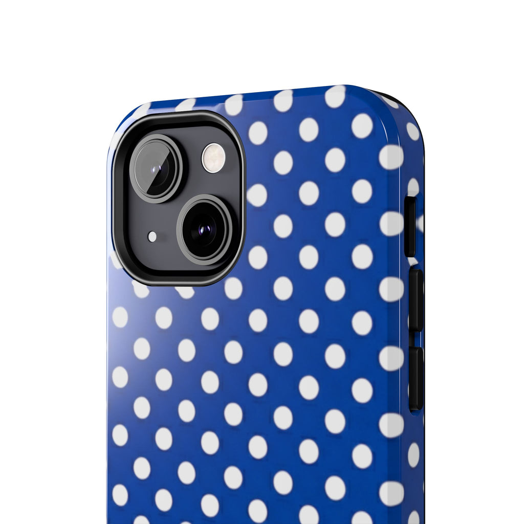 Polka Dot Tough Phone Case — Navy Blue White Dot Protective Phone Cover