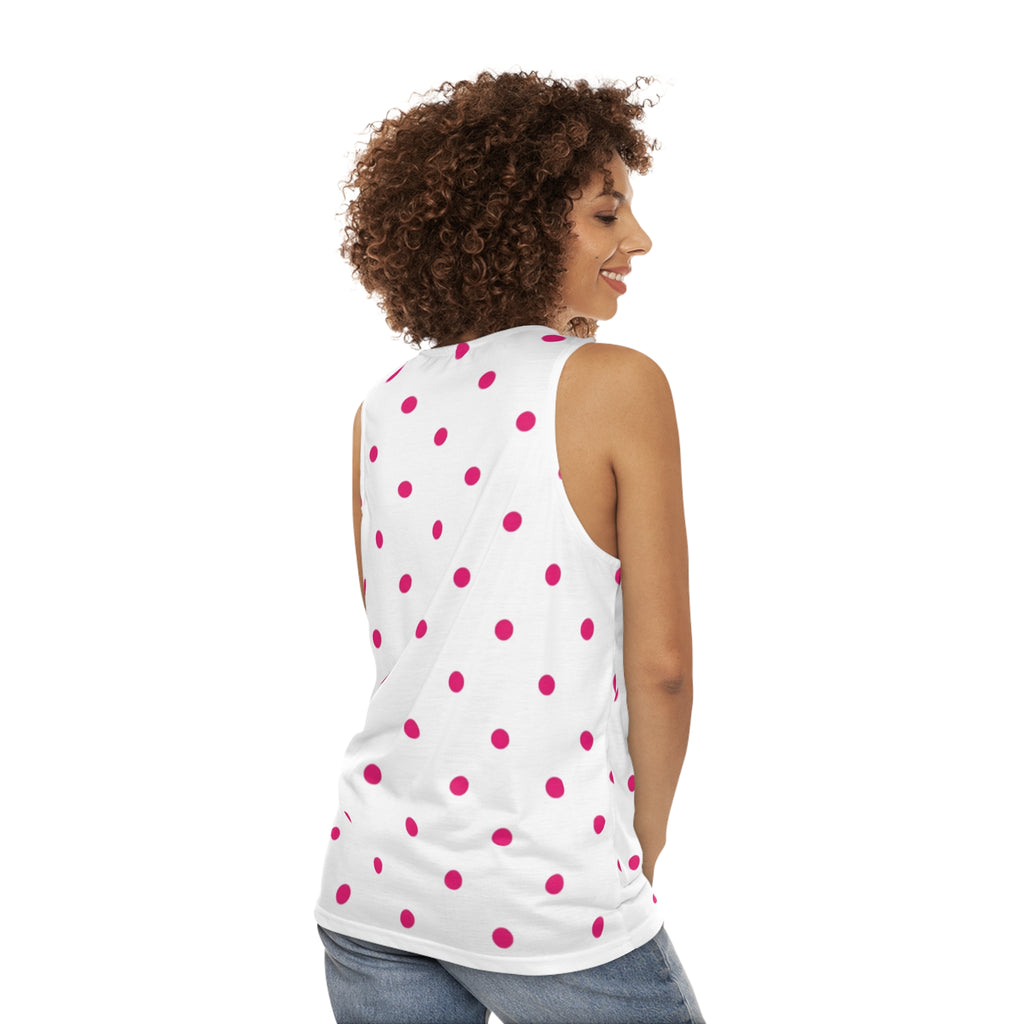 Pink Polka Dot Tank Top — White All-Over Print Summer Tank