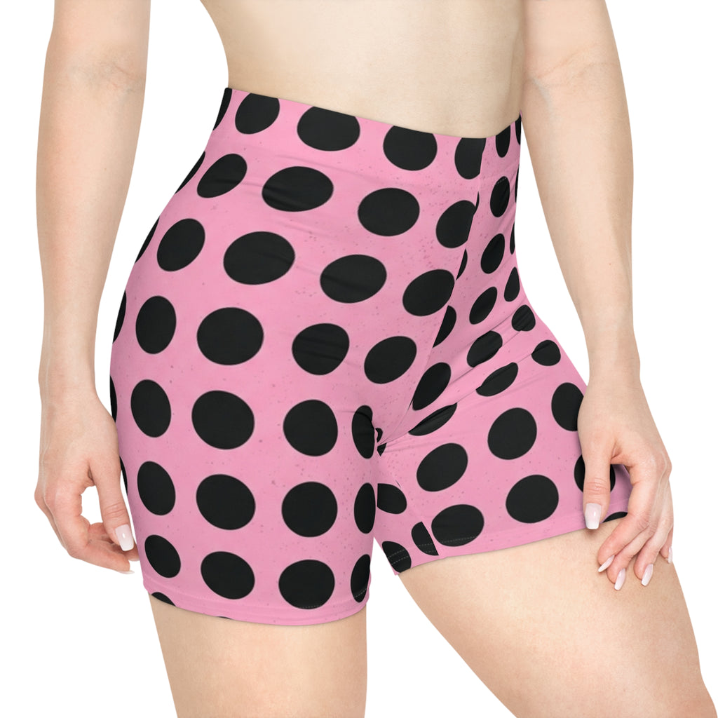 Pink & Black Polka Dot Biker Shorts — Women's Trendy High-Waist Activewear