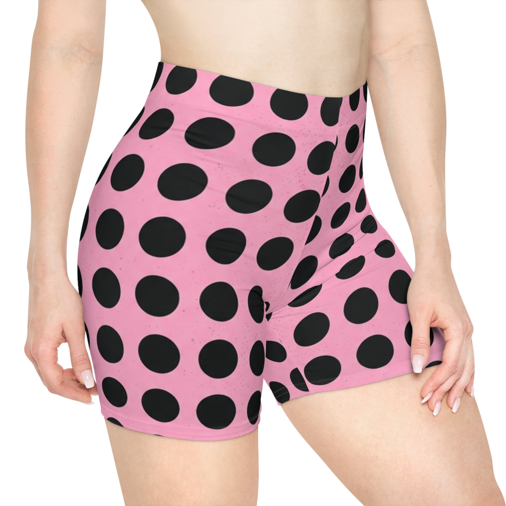 Pink & Black Polka Dot Biker Shorts — Women's Trendy High-Waist Activewear