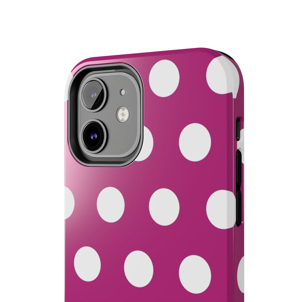 Magenta Polka Dot Tough Phone Case — Durable Protective Cover with White Dots