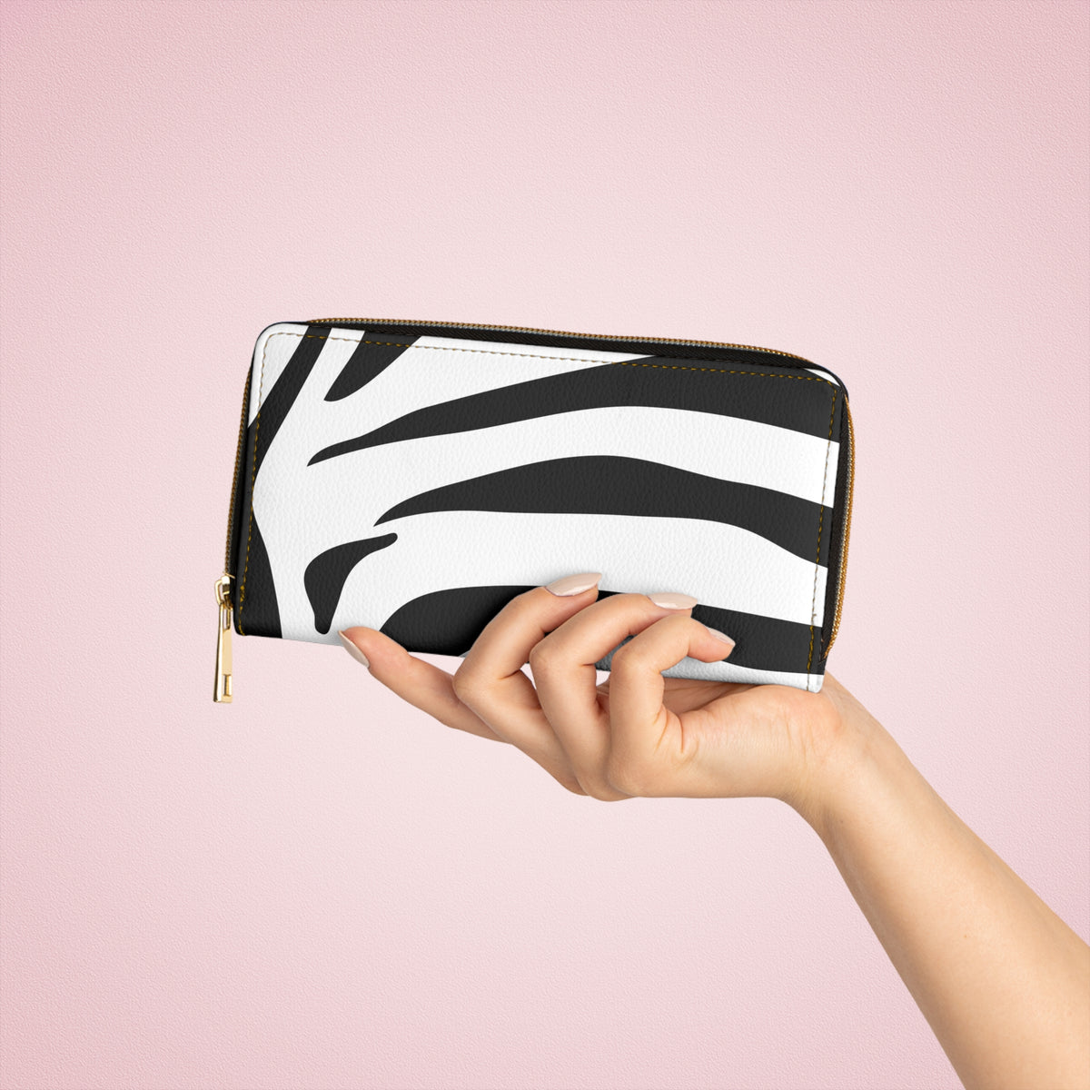 Zebra Print Zipper Wallet – Bold Black and White Animal Stripe Design