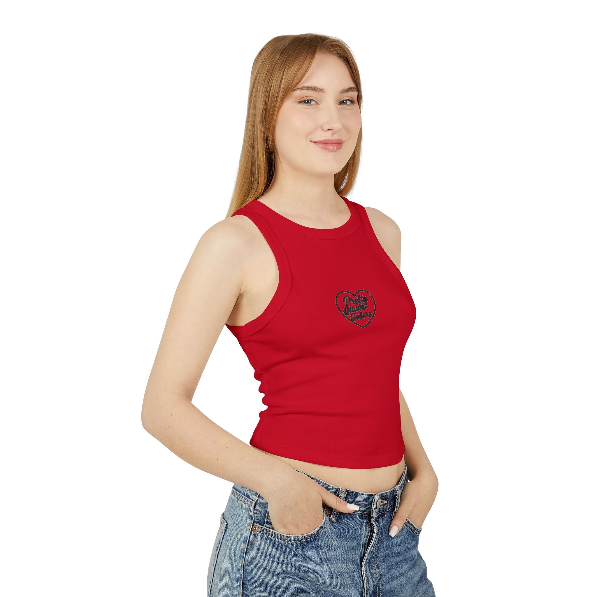 Women's Racer Tank — 'Love Yourself' Heart Micro Rib Crop Top
