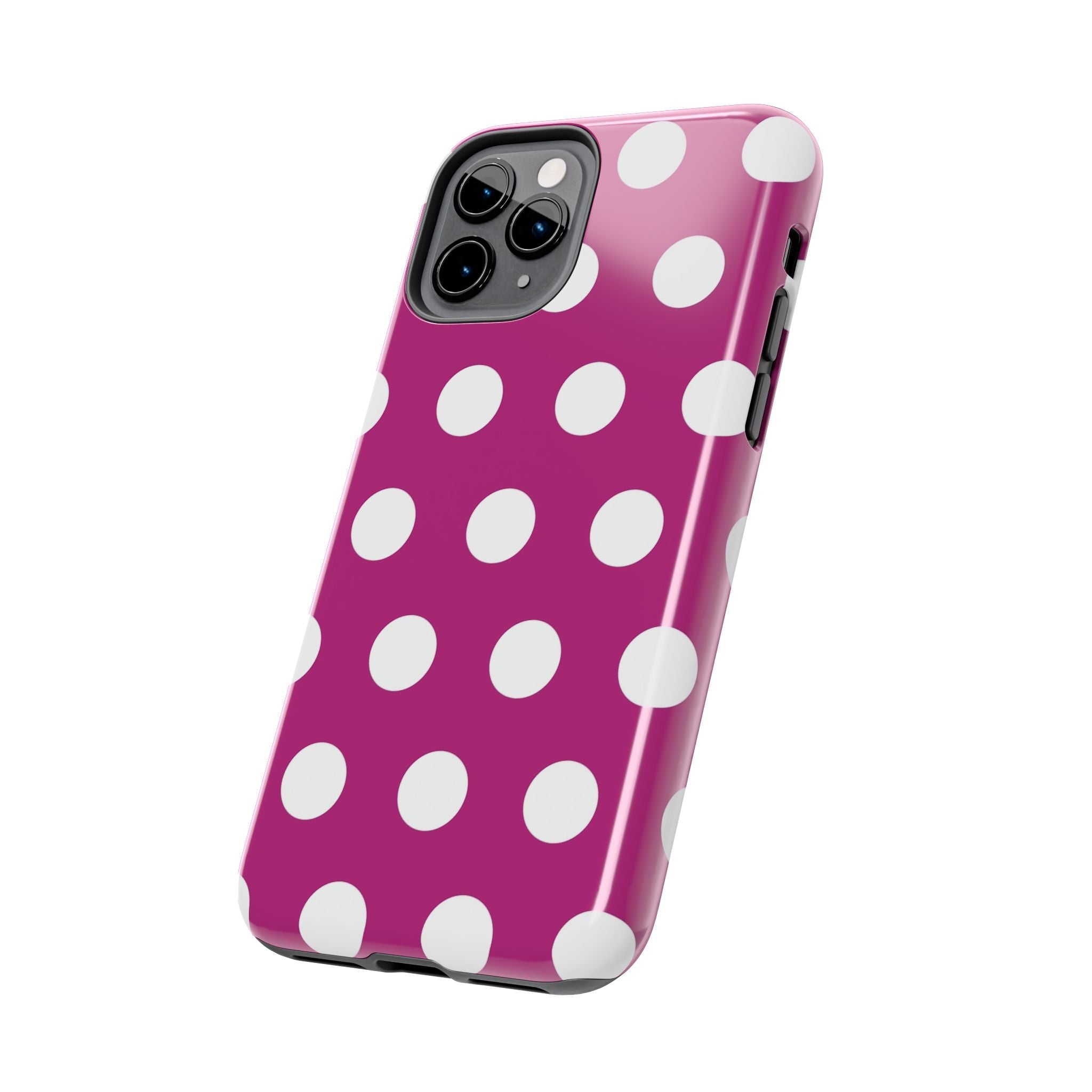 Magenta Polka Dot Tough Phone Case — Durable Protective Cover with White Dots