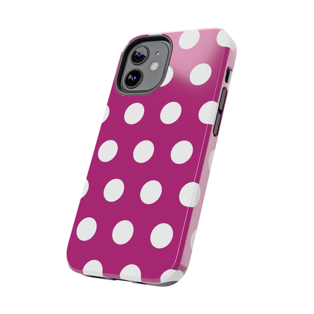 Magenta Polka Dot Tough Phone Case — Durable Protective Cover with White Dots