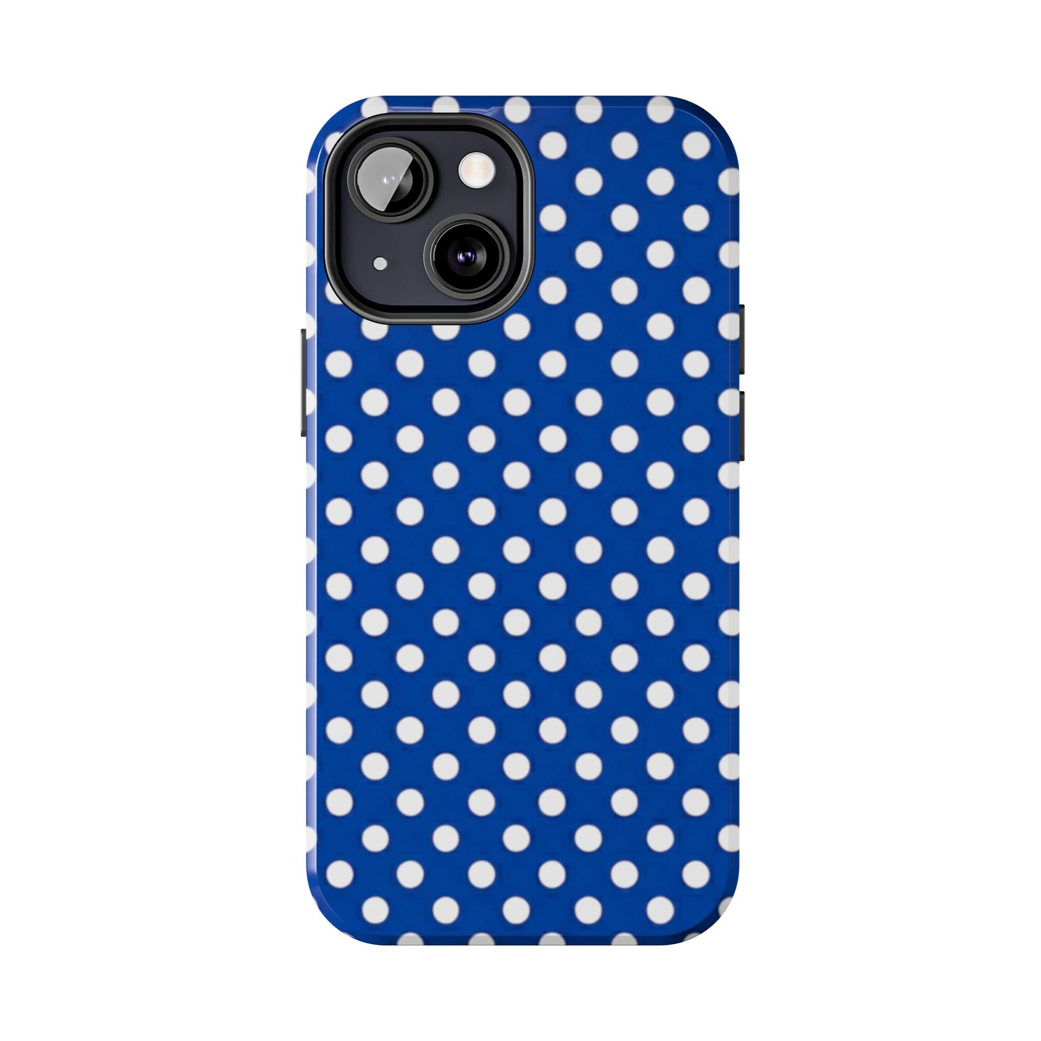 Polka Dot Tough Phone Case — Navy Blue White Dot Protective Phone Cover
