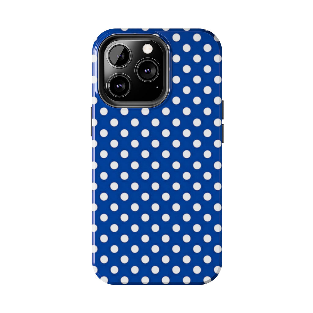 Polka Dot Tough Phone Case — Navy Blue White Dot Protective Phone Cover