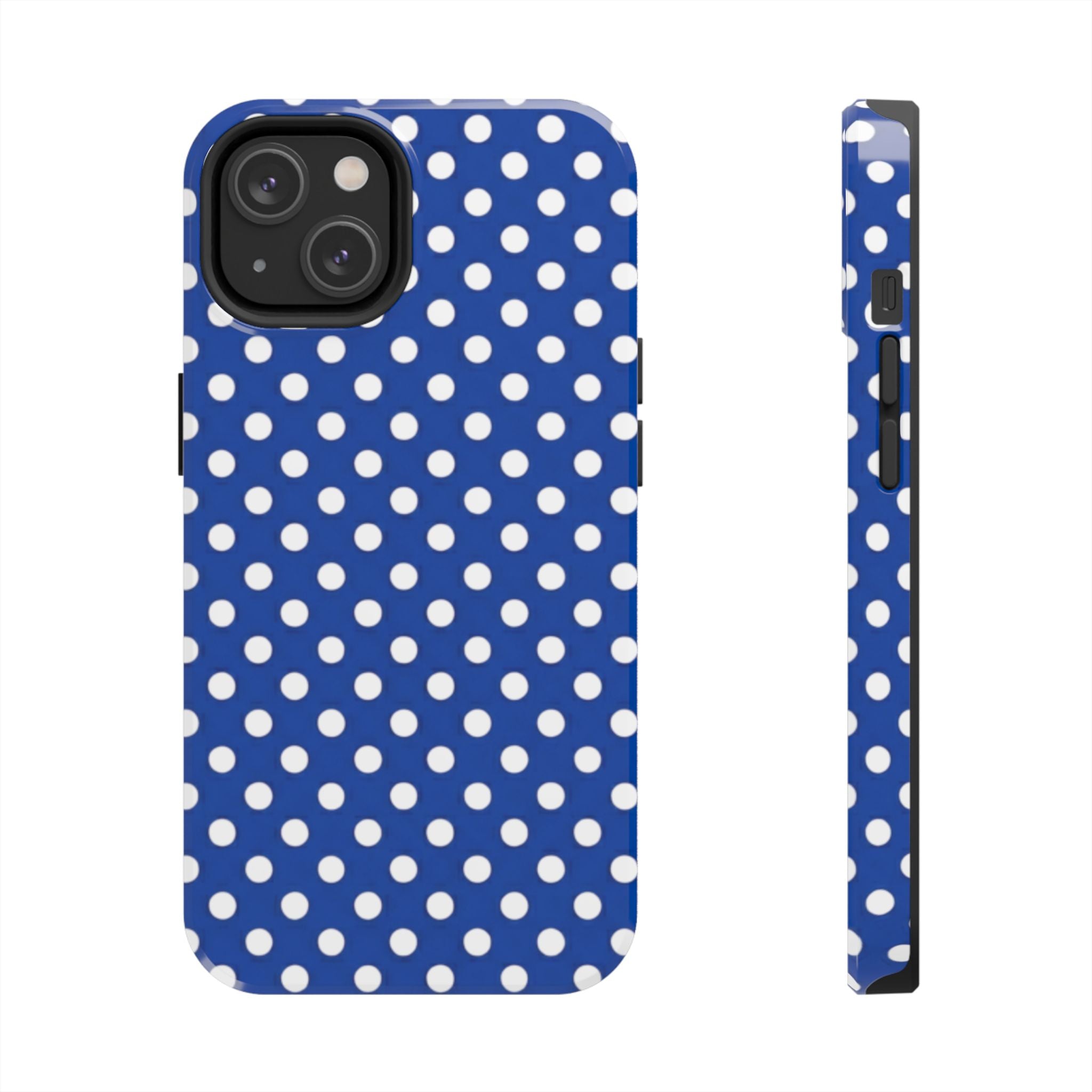 Polka Dot Tough Phone Case — Navy Blue White Dot Protective Phone Cover