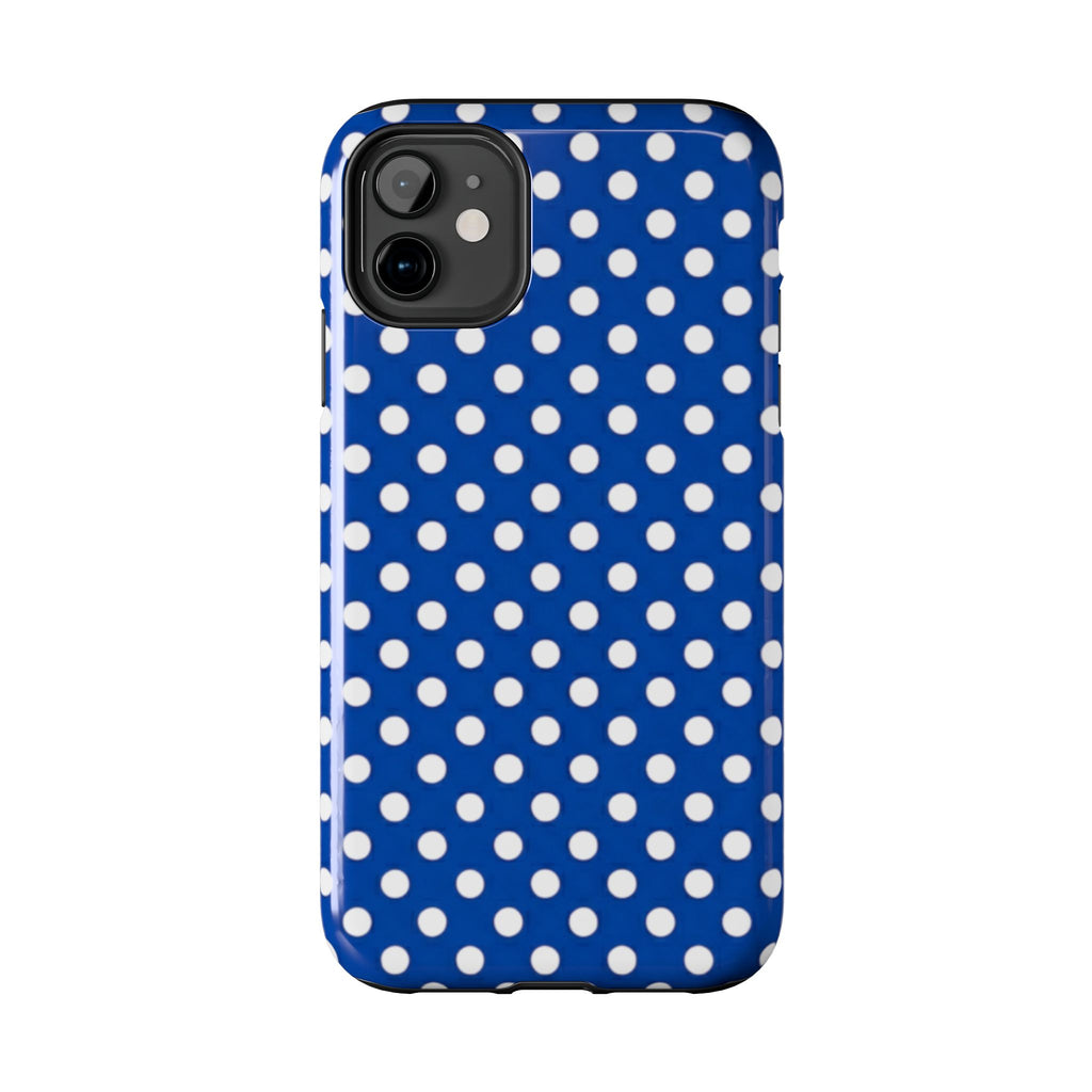 Polka Dot Tough Phone Case — Navy Blue White Dot Protective Phone Cover