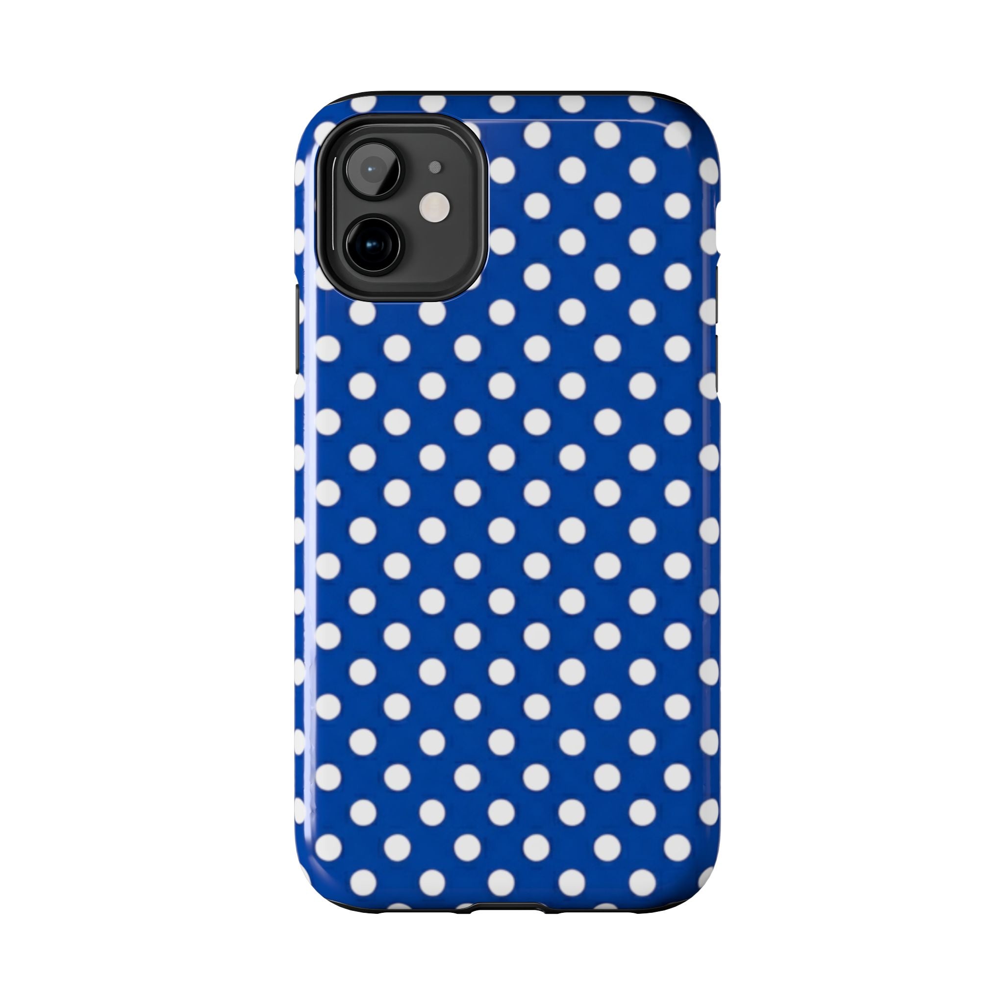 Polka Dot Tough Phone Case — Navy Blue White Dot Protective Phone Cover