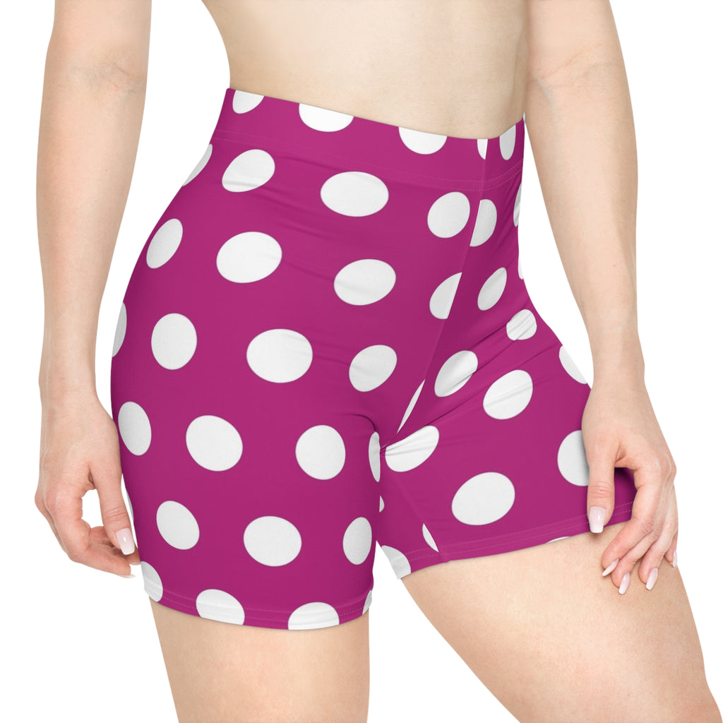 Pink Polka Dot Biker Shorts — Women's Stretch Activewear