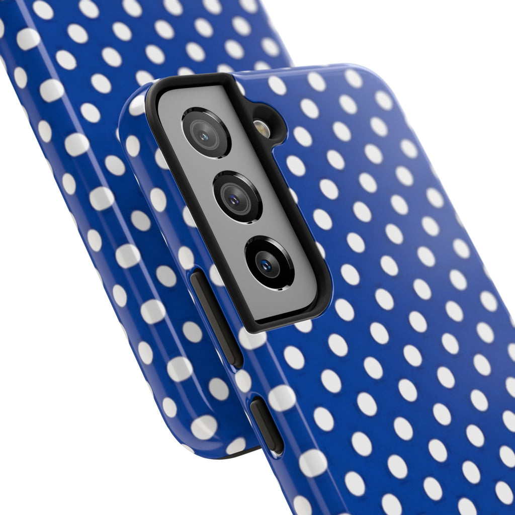 Polka Dot Tough Phone Case — Navy Blue White Dot Protective Phone Cover