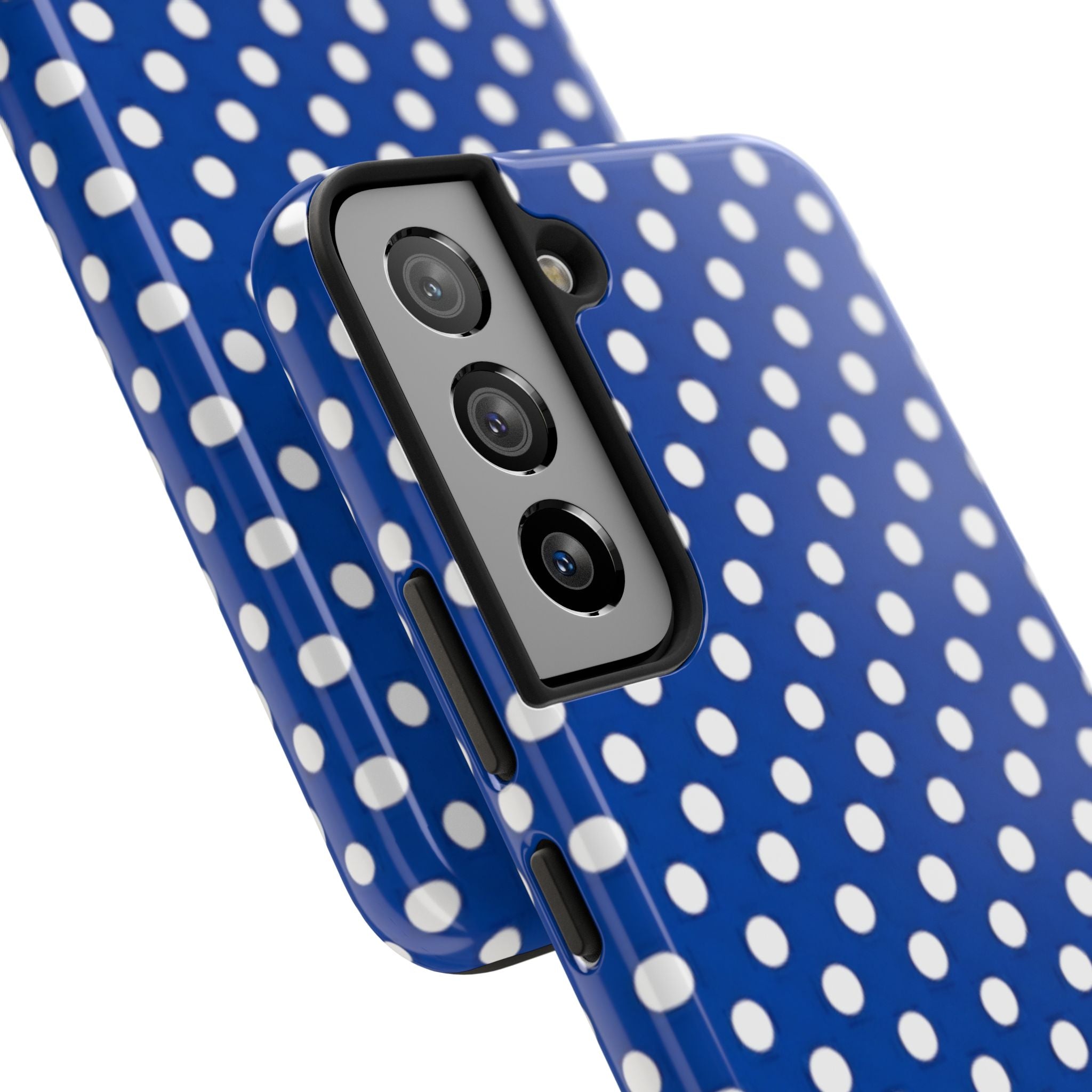 Polka Dot Tough Phone Case — Navy Blue White Dot Protective Phone Cover
