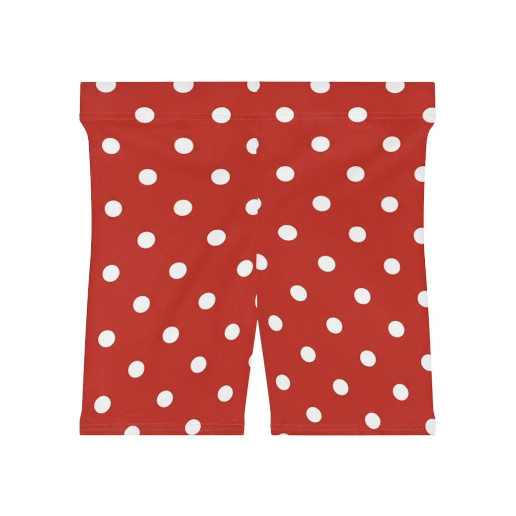 Red Polka Dot Biker Shorts - Retro White Dot Activewear