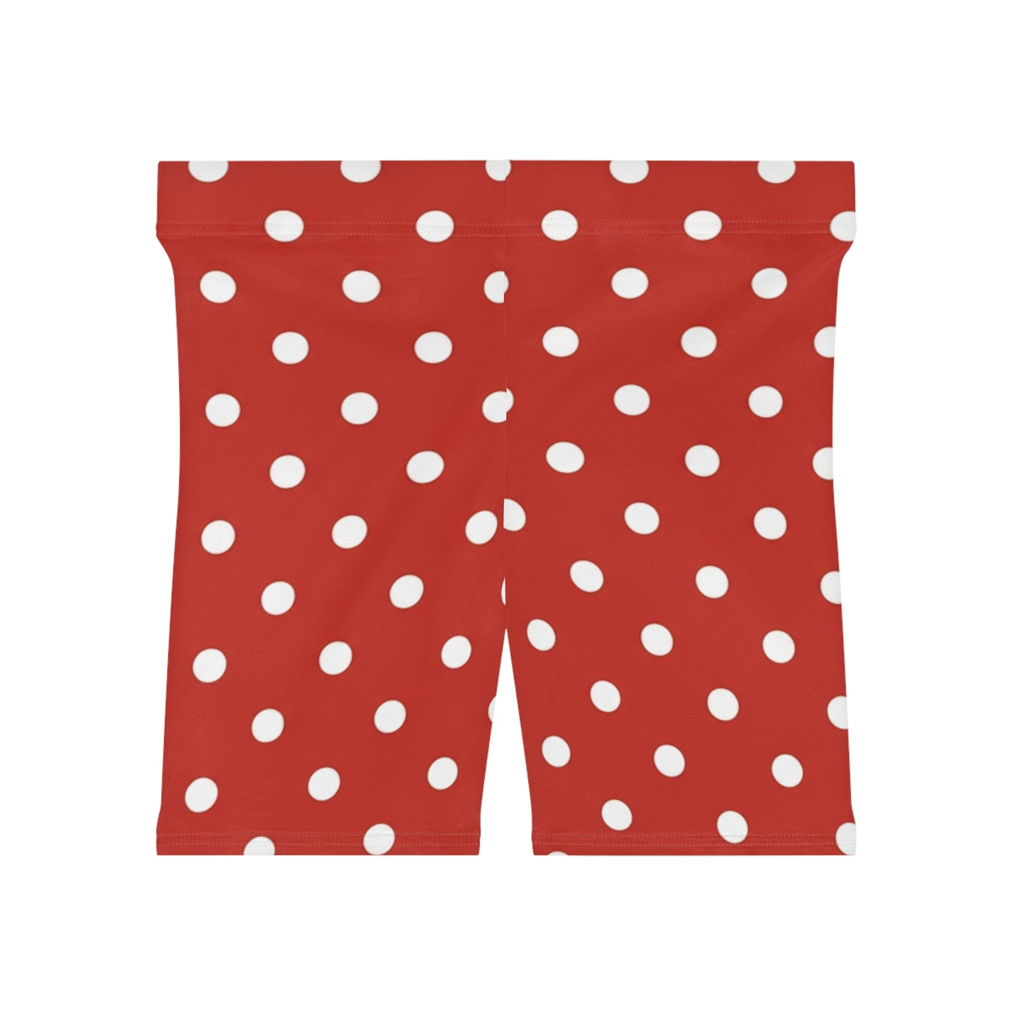 Red Polka Dot Biker Shorts - Retro White Dot Activewear