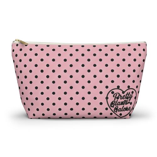 Black Polka Dots on Pink Accessory Pouch | T-Bottom Cosmetic Bag