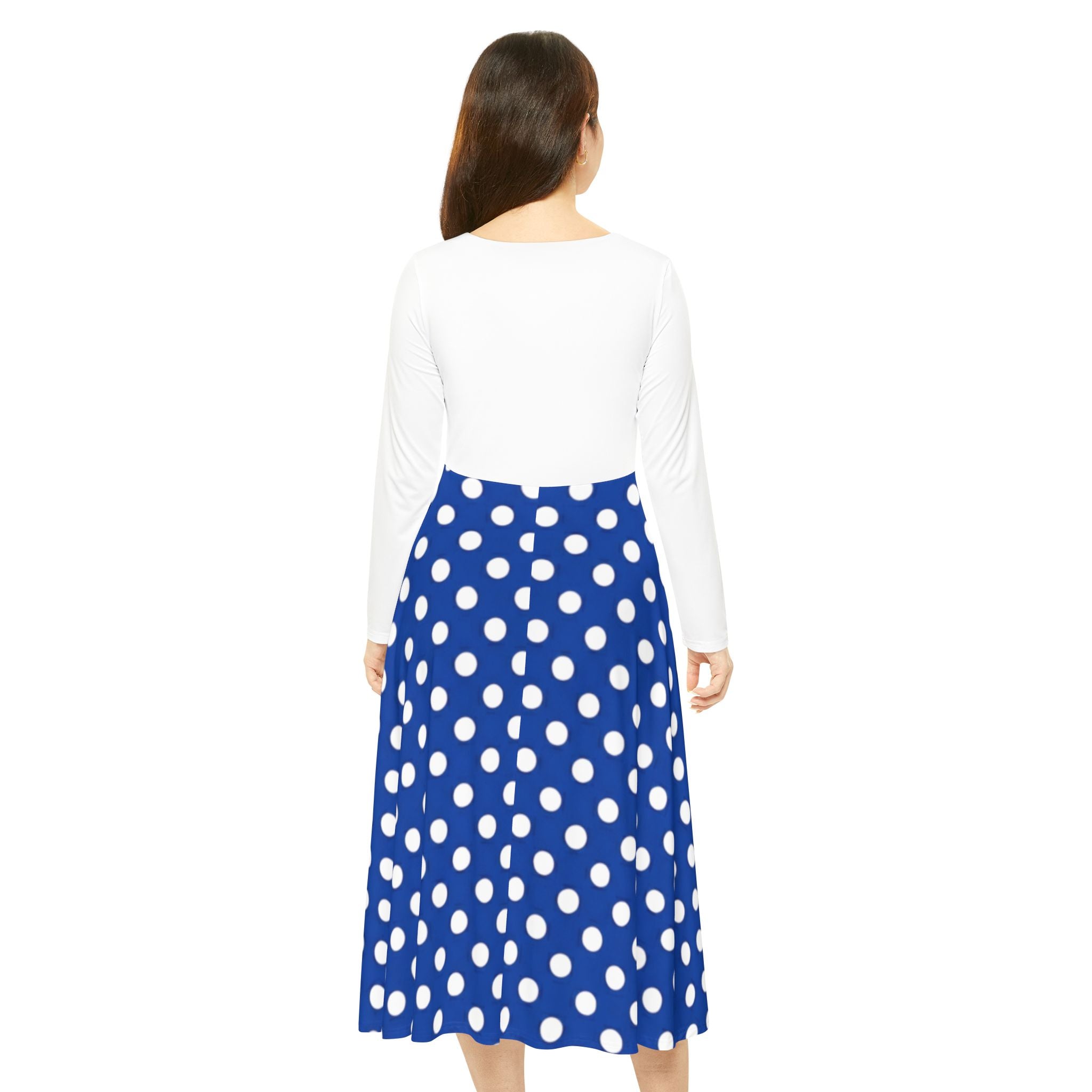 Blue Polka Dot Long Sleeve Dance Dress — Vintage Swing Skirt for Women