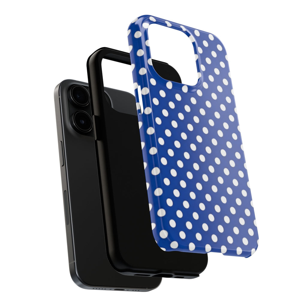 Polka Dot Tough Phone Case — Navy Blue White Dot Protective Phone Cover